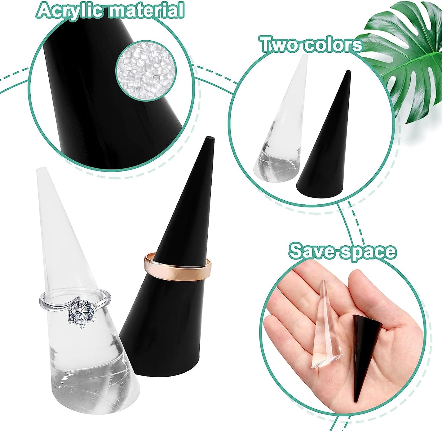 Zxmxzkx 10 Pack Clear Black Acrylic Crystal Ring Holder Ring Display Cone Holder Single Finger Rings Showcase Stand for Jewelry (Clear & Black)  Zxmxzkx   