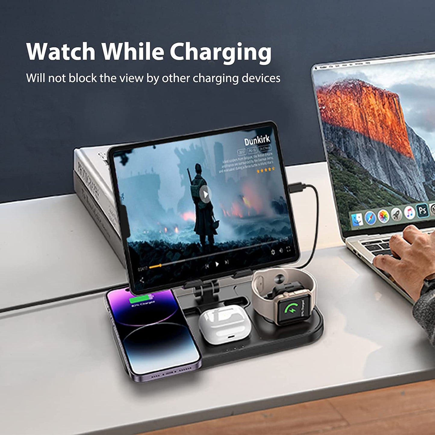 Doeboe Wireless Charger for Iphone, Wired for Ipad Charging Station, 4 in 1 Charging Stand for Iphone 14 Pro Max/13/12, Charging Station for Apple Multiple Devices, for Airpod Pro 3, Iwatch 8/7/6/5  doeboe   