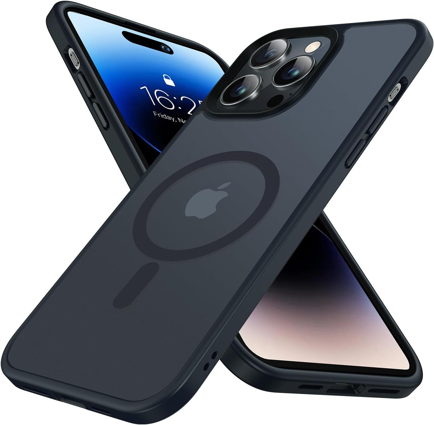 Mgnaooi Magnetic Case for Iphone 14 Pro Case [Mil-Grade Drop Tested & Compatible with Magsafe] Translucent Matte Back with Aluminum Alloy Keys, Shockproof 14 Pro Phone Case 6.1 Inch, Blue  Mgnaooi Black  