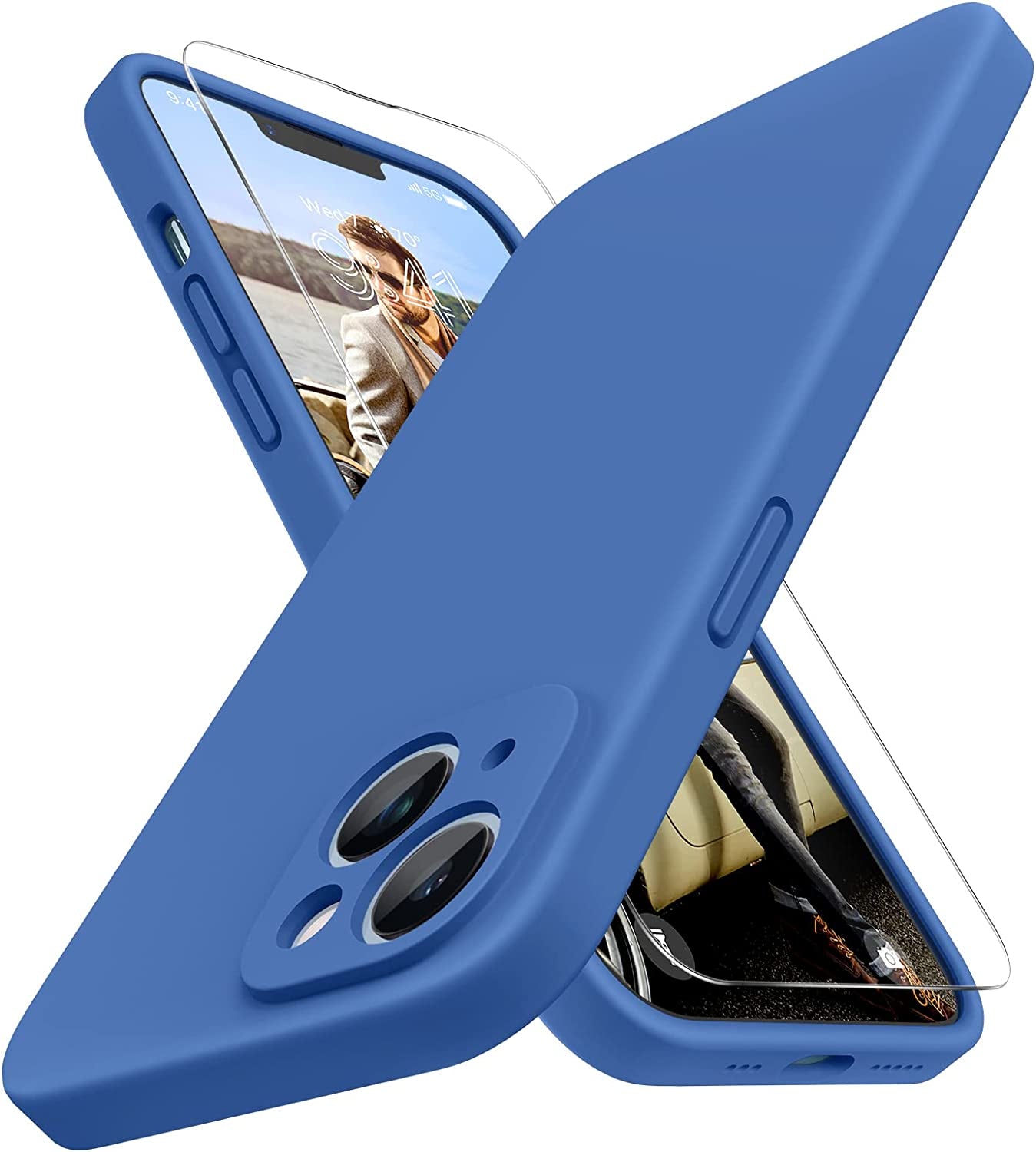 Miracase Designed for Iphone 14 Case with Screen Protector,[Upgraded Enhanced Camera Protection],Shockproof Liquid Silicone Case with Microfiber Lining, 6.1 Inch,Aqua Purple  Miracase Azure Blue  