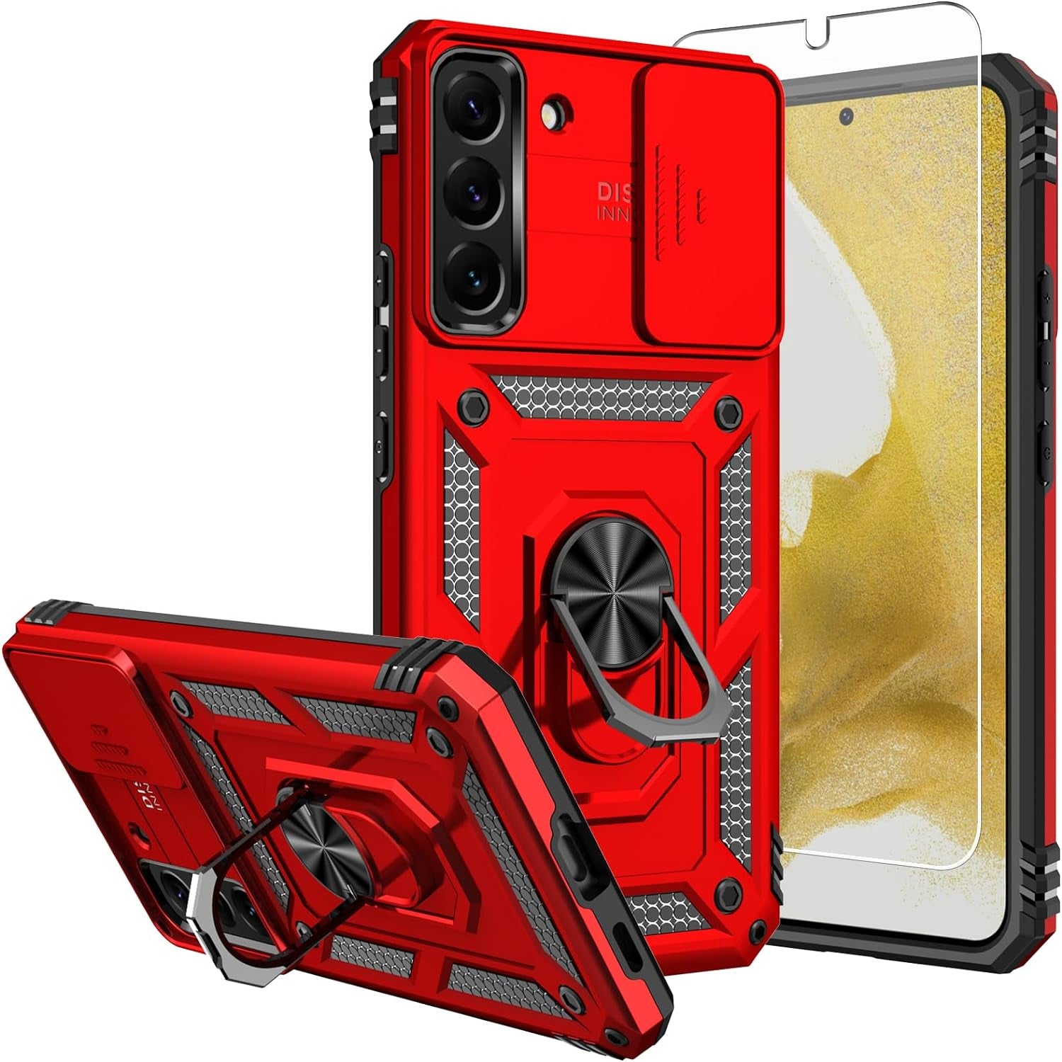 Galaxy S22 plus Case,Samsung S22 plus Case,With Screen Protector,[Military Grade] 16Ft. Drop Tested Cover with Magnetic Kickstand Car Mount Protective Case for Samsung Galaxy S22 Plus, Rose Gold  SKTGSLAMY Tc-Red  