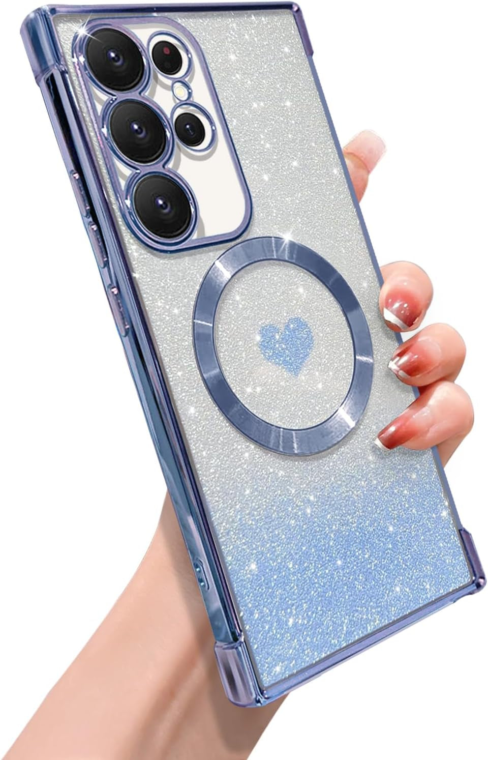 ZONRW for Samsung Galaxy S22 plus Case Magnetic,For Women Girl Soft Luxury Plating Bling Gradient Glitter Cute Heart Compatible with Magsafe,With Camera Lens Protection Clear Phone Cover 6.6”-Blue  ZONRW Blue Samsung Galaxy S23 Ultra 
