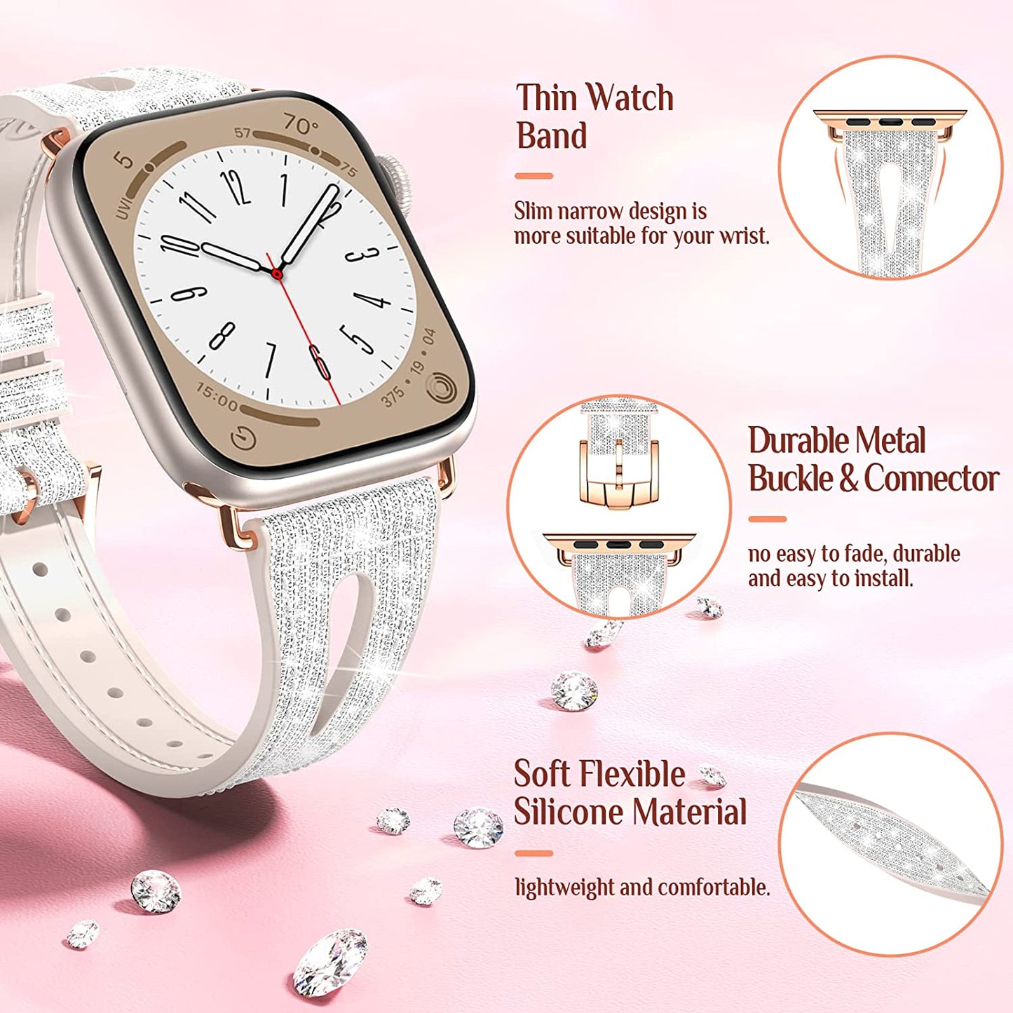 Goton Bling Band for Apple Watch Bands 49Mm 45Mm 44Mm 42Mm 41Mm 40Mm 38Mm Ultra Series 8 7 6 5 4 3 2 1 SE, Women Glitter Silicone Strap Accessories Designed for Iwatch All Series  Yin-Goton   