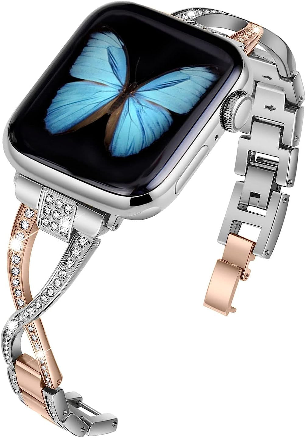 Jfdragon for Apple Watch Band 38Mm 40Mm 41Mm 42Mm 44Mm 45Mm 49Mm Ultra Women Series 8 7 6 5 4 3 2 1 SE Bling Metal Bracelet Iwatch Bands  JFdragon Silver+Rose Gold 42mm/44mm/45mm/Ultra 49mm 