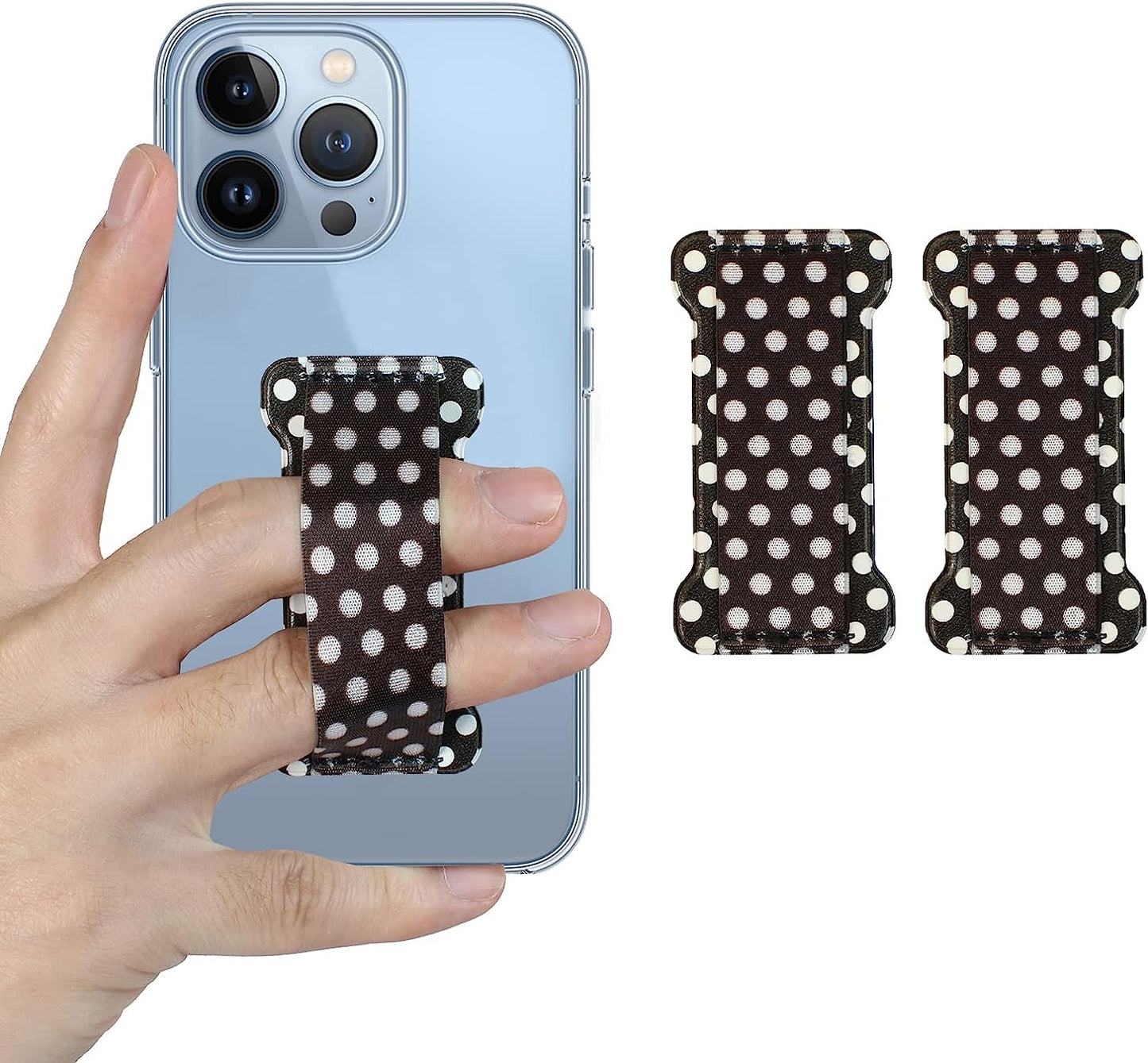 WUOJI - Finger Strap Phone Holder - Ultra Thin Anti-Slip Universal Cell Phone Grips Band Holder for Back of Phone - 2Pack(Black)  WUOJI Dot black  