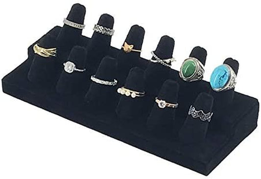7TH VELVET 12 Fingers Ring Display Stands, Black Velvet 2 Step Ring Organizer, Showcase Display Drawer Ring Storage Jewelry Display Stands for Shows  7TH VELVET   