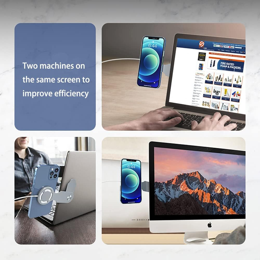 2PCS Adjustable Laptop Phone Holder, Laptop Side Mount Clip, Computer Monitor Expansion Bracket, Foldable Magnetic Wireless Charger Holder for Iphone12/13/14 Series Magsafe with 3M Adhesive.Black+Grey  4every   