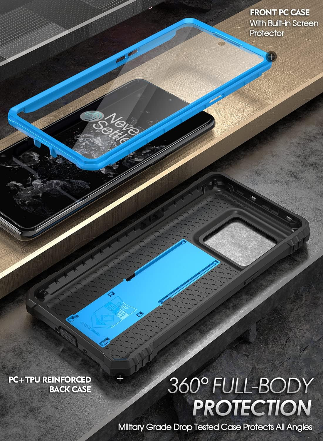 Poetic Revolution Series Designed for Oneplus 10T Case, Full-Body Rugged Dual-Layer Shockproof Protective Cover with Kickstand and Built-In-Screen Protector, Sky Blue  Poetic   