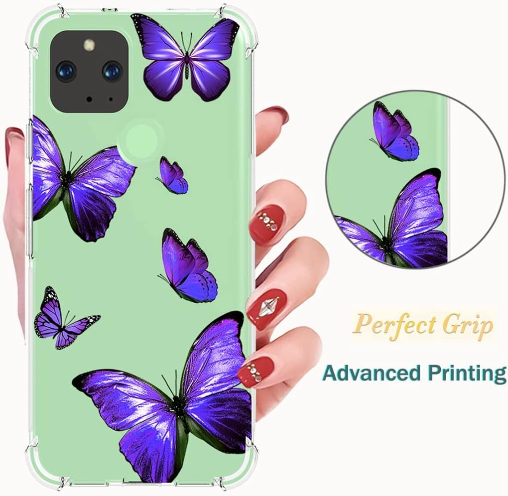 Zoeirc Case for Google Pixel 5 Case, GD1YQ GTT9Q Clear Case for Girls Women, Soft TPU Shockproof Protective Transparent Case Cover for Google Pixel 5 (Purple Butterfly)  Zoeirc   