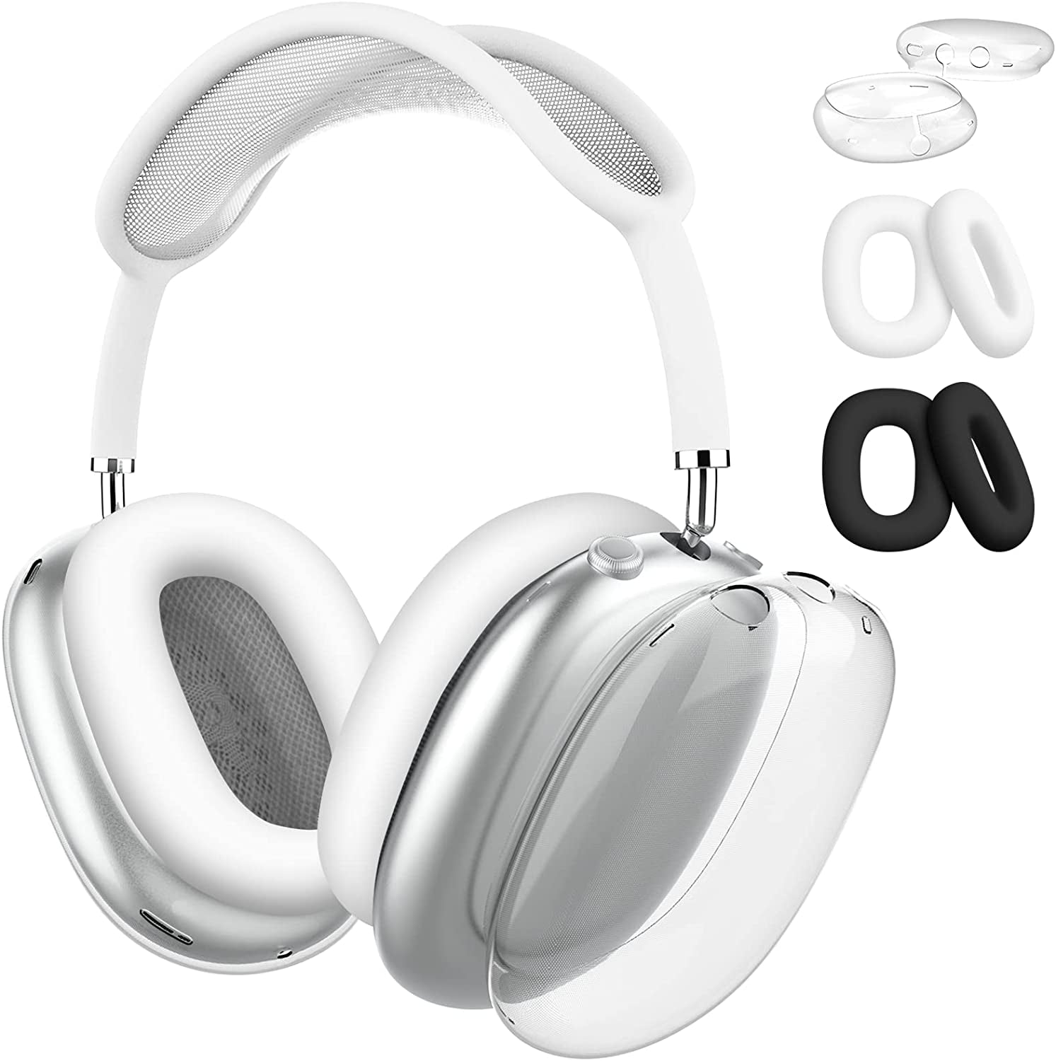 MOLOPPO for Airpods Max Case Cover, Clear Soft TPU Skin Anti-Scratch, Transparent Accessories Ultra Protective Cover for Apple Airpods Max(Clear)  MOLOPPO FC-Clear+Ear White/Black  