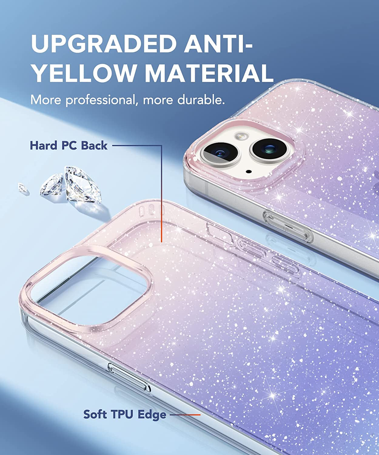 BERFY for Iphone 14 Case Glitter, with 2X Screen Protector + 2X Camera Lens Protector, [Not Yellowing] Sparkly Crystal Shockproof Hard Back Slim Protective Phone Cover for Women, 6.1" (Gradient)  BERFY   