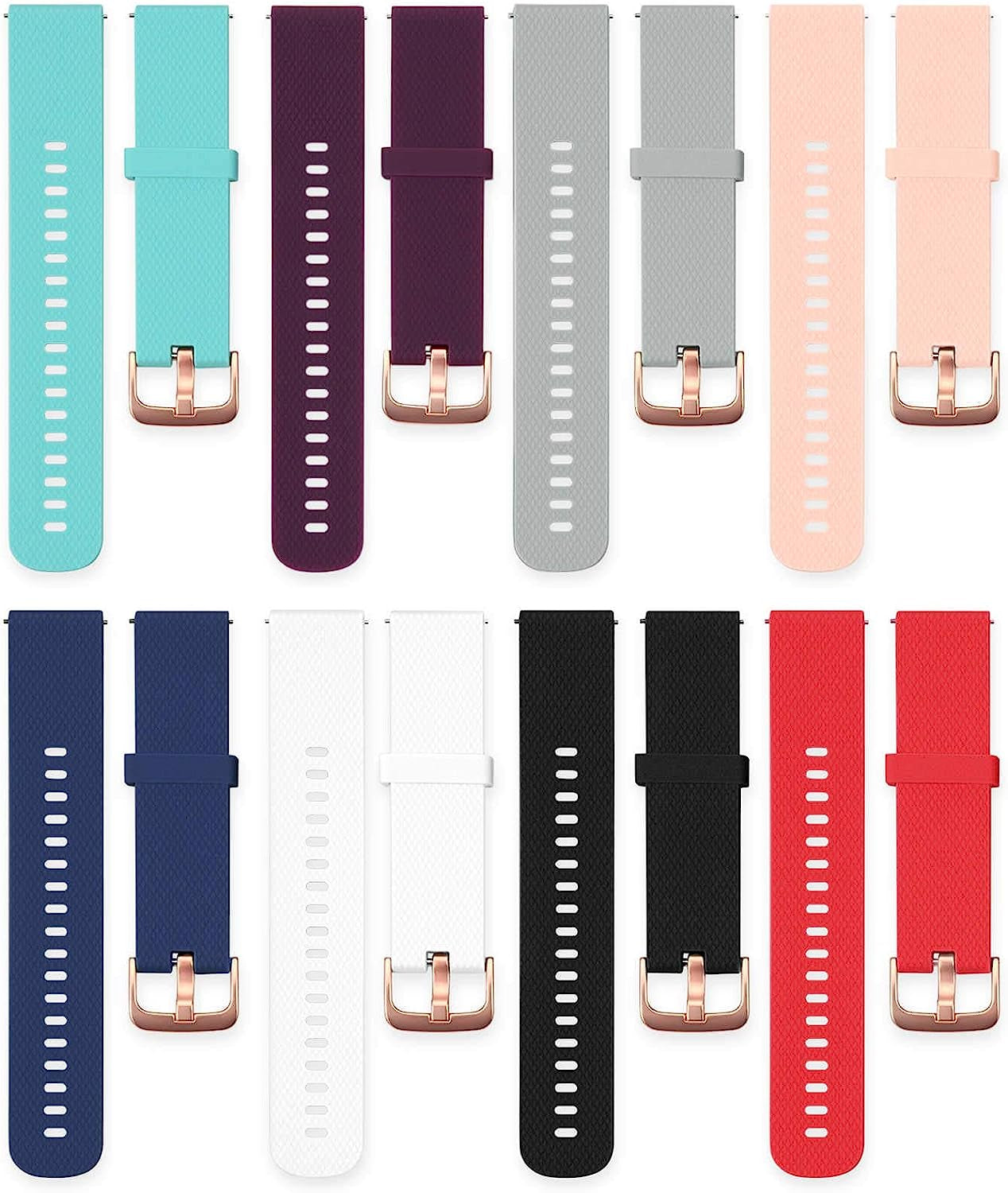 TECKMICO 8PCS Bands Compatible with Garmin Venu,20Mm Silicone Replacement Bands with Rose Gold Buckle for Garmin Venu/Vivoactive 3/Vivomove Luxe Bands,No Watch (8-Pack)  TECKMICO   