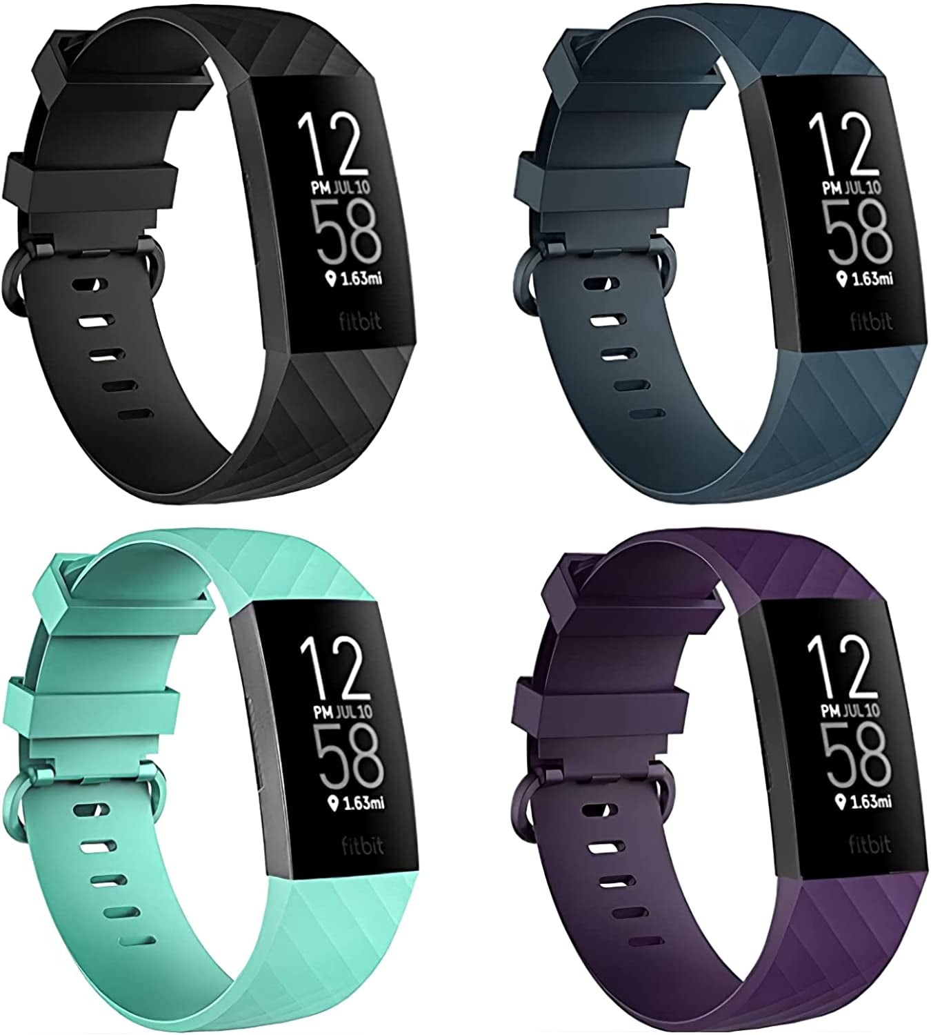 4 Pack Bands for Fitbit Charge 4/ Fitbit Charge 3/ Charge3 SE, Soft Waterproof Replacement Wristbands for Women Men Small Large (Black/Navy/Sangria/White, S: for 5.5"-7.1" Wrist)  Velavior Black/Purple/Darkslategray/Aquamarine L: for 7.1"-8.7" wrist 