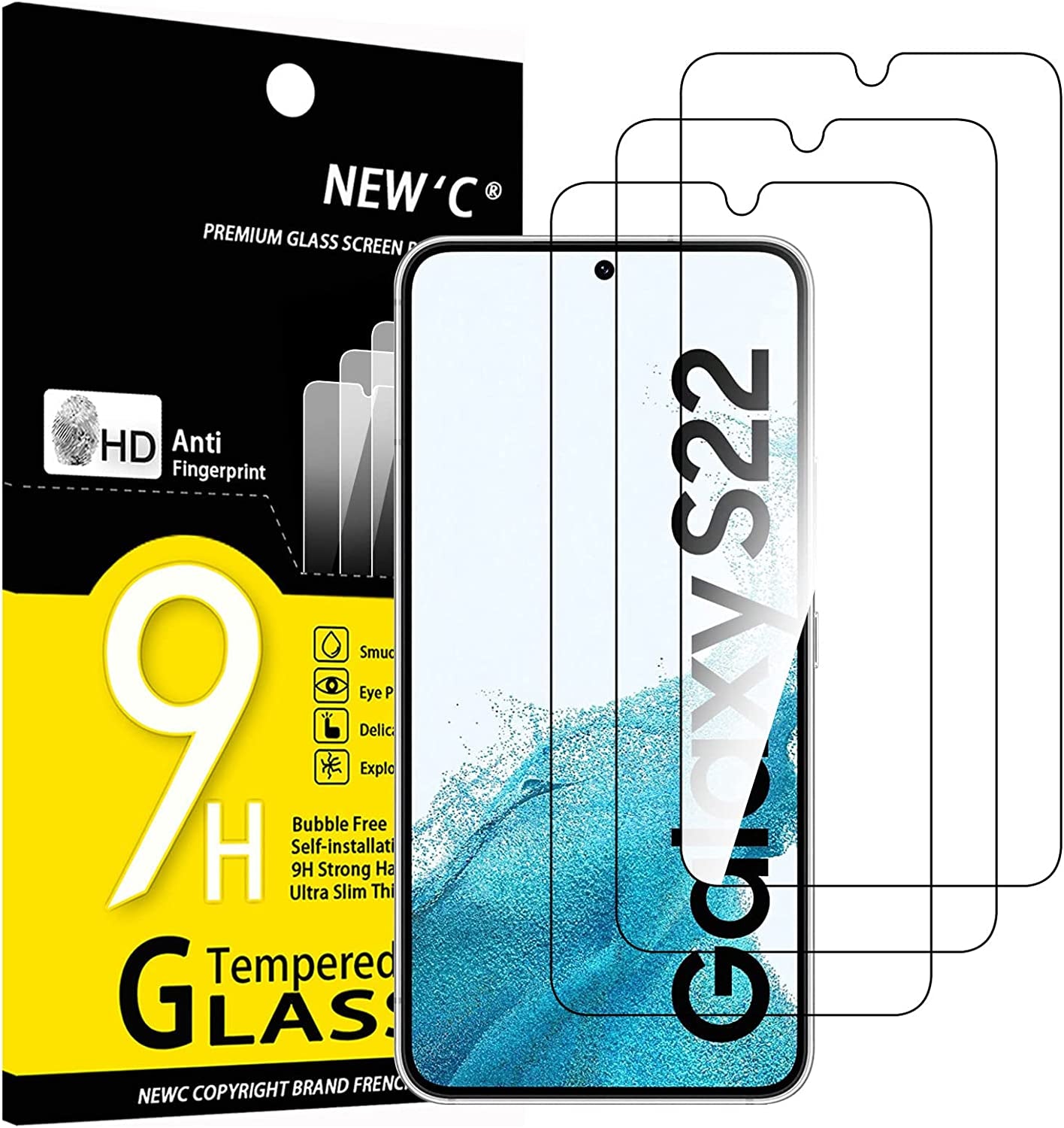 NEW'C [3 Pack] Designed for Samsung Galaxy S22 Screen Protector Tempered Glass, Case Friendly Ultra Resistant  NEW'C   