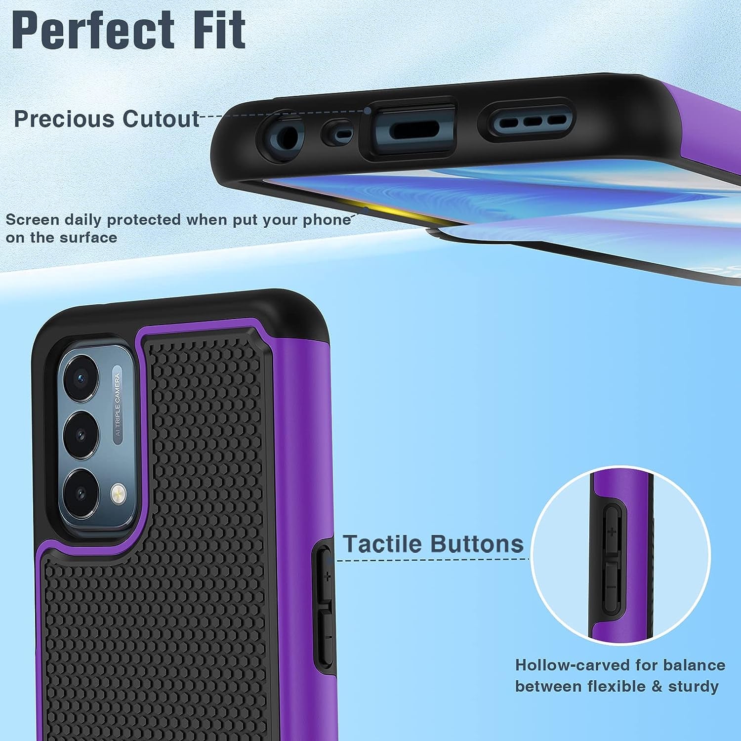 JXVM for Oneplus Nord N200 5G Case: Dual Layer Protective Heavy Duty Cell Phone Cover Shockproof Rugged with Non Slip Textured Back - Military Protection Bumper - 6.49Inch (Black Purple)  binghexin   