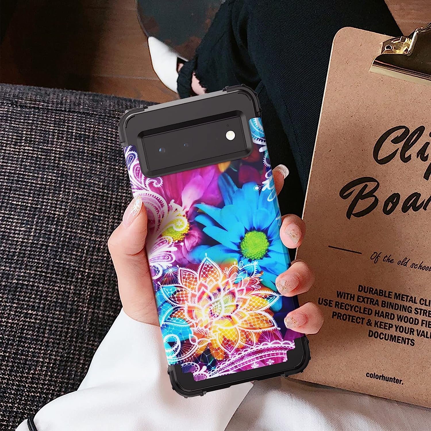 Idweel Google Pixel 6 Case (2021), 3-In-1 Shockproof Hybrid Heavy Duty Protection, Hard PC & Soft Silicone, Full Body Bumper, 6.4 Inch 5G - Flower  IDweel   