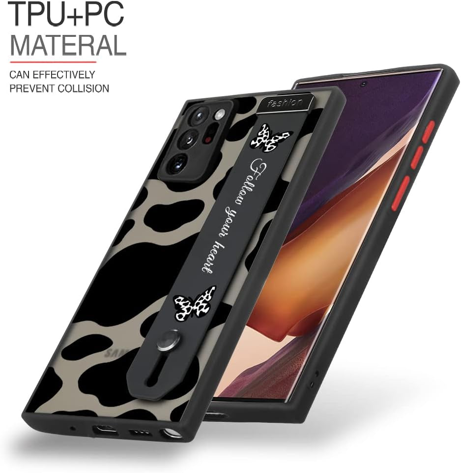 AIGOMARA Compatible Samsung Galaxy Note 20 Ultra Case with Strap Clear Case Cow Print Butterflies Shockproof Protection Soft TPU and Hard PC Back Anti-Scratch Slim Cover for Note 20 Ultra  AIGOMARA   