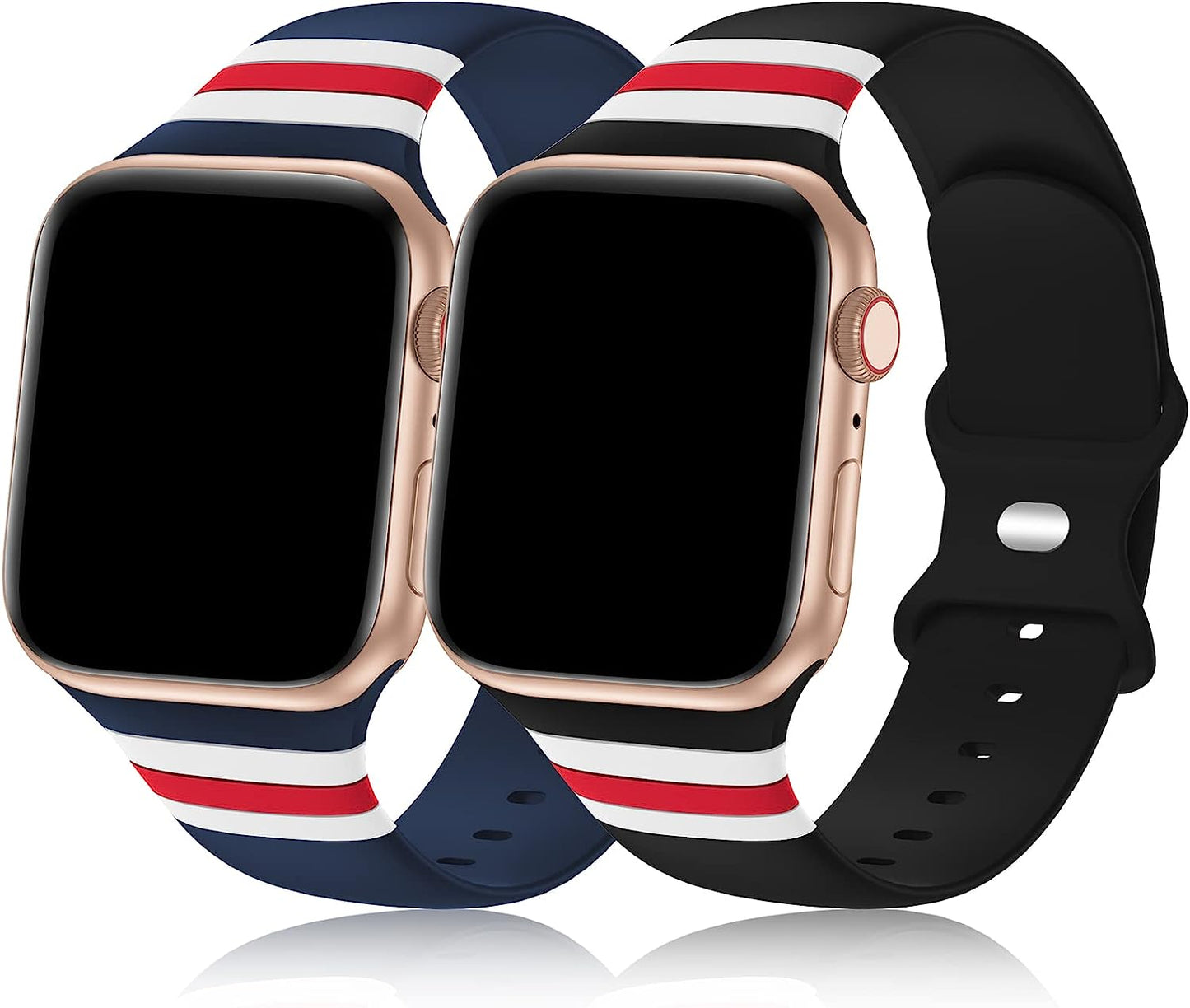 2 Pack Designer Bands Compatible with Apple Watch Band 38Mm 40Mm 44Mm 41Mm 42Mm 45Mm 49Mm Men Women, Soft Silicone Sport Strap Replacement Wristbands for Iwatch Bands Series Ultra SE 8 7 6 5 4 3 2 1  iWabcertoo Blue/Black 38mm/40mm/41mm 