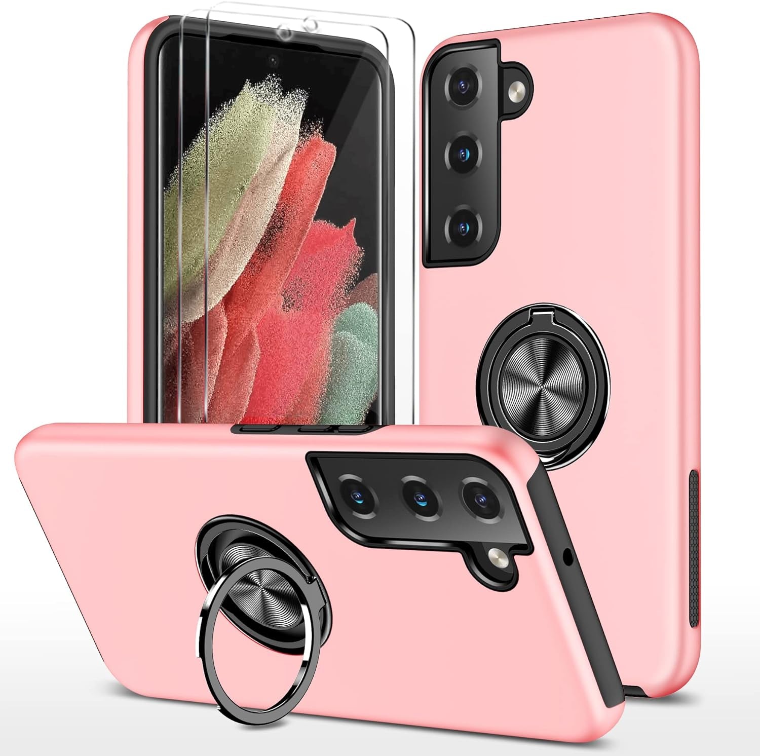 AKINIK for Samsung Galaxy S22 plus Case, S22 plus Case with Self Healing Flexible TPU Screen Protective [2 Pack],Military Grade Invisible Kickstand Case for Galaxy S22 plus (Black)  AKINIK Yx- Pink  