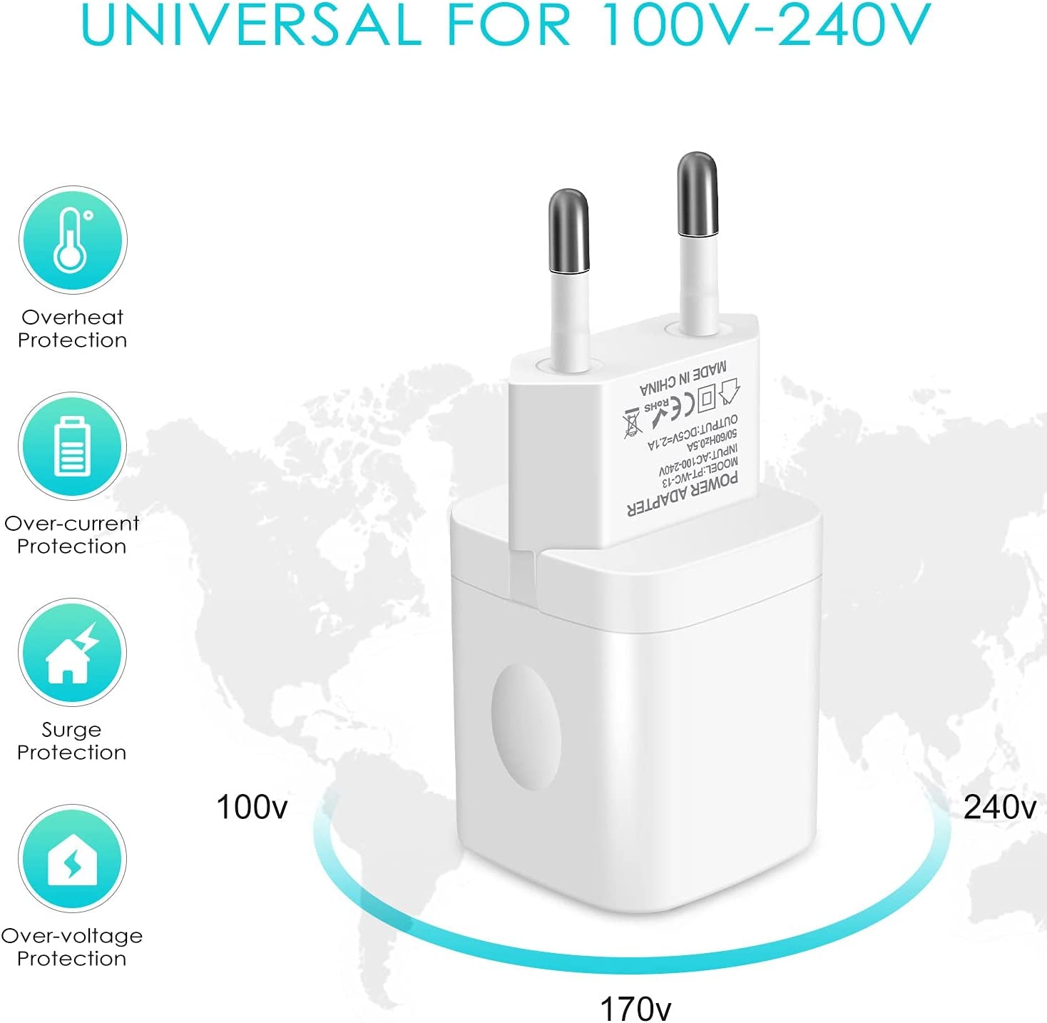 European Travel Plug Adapter Charger for Iphone Samsung Android Phone,International Power Adaptor with 2 Charger Port USB, EU Wall Charging Block Brick Plug in Europe Germany Outlets Power Strip  Shenzhen Putuo Technology Co.,Ltd   