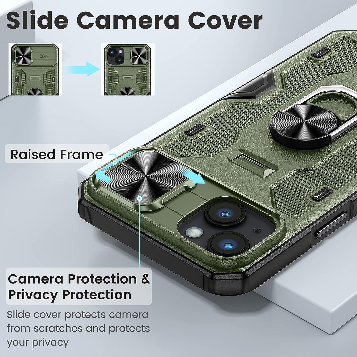 Caka for Iphone 14 plus Case with Belt-Clip Holster, Case for Iphone 14 plus with Slide Protective Camera Cover Built-In 360° Rotate Stand, Iphone 14 plus Phone Case 6.7 Inch -Green  Caka   