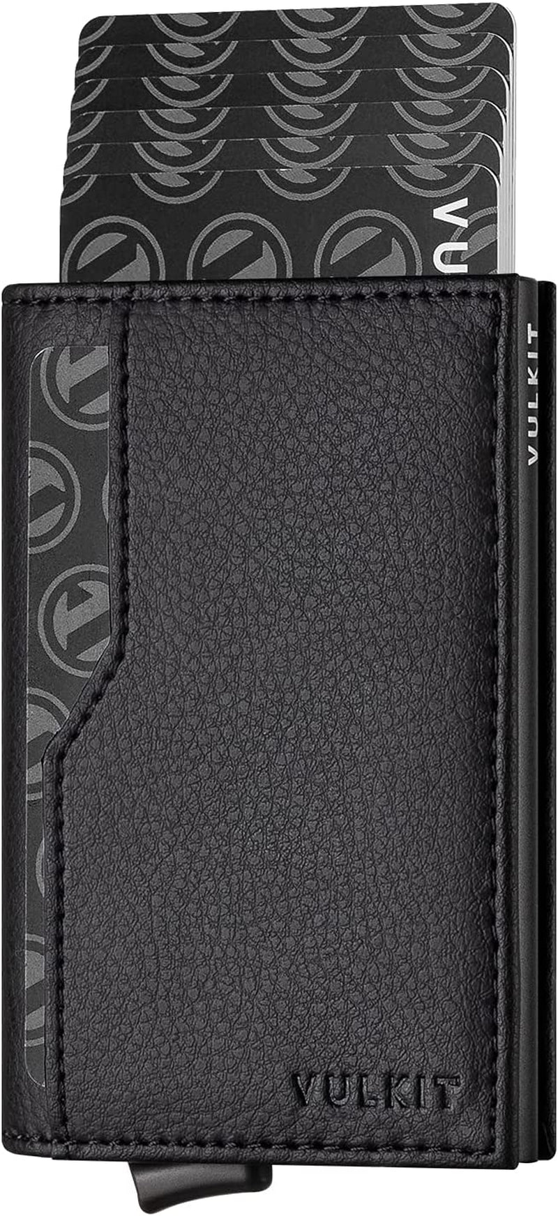 VULKIT Card Holder with ID Window Pop up Cards Slim Leather Wallet RFID Protection up to 12 Cards Card Case  VULKIT Black  
