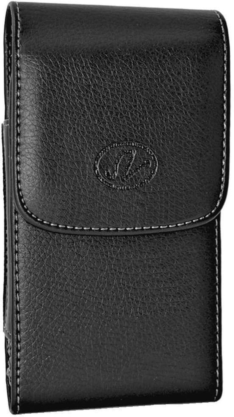 Wonderfly Horizontal Holster Compatible with LG V30 or V30+, a Leather Carrying Case with Belt Loops and Clip, Fits the Phone with a Silicone or Thin Case  Wonderfly Black Vertical Leather Large Case  
