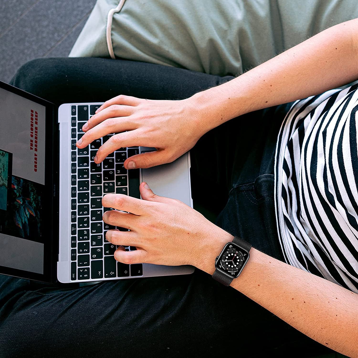 Oxwallen Sport Loop Nylon Band Compatible with Apple Watch 7/8 Ultra 49Mm 45Mm 42Mm 44Mm, Comfortable Braided Strap Women Men Competible for Iwatch SE & Series 7/8 6 5 4 3, Black  OXWALLEN   