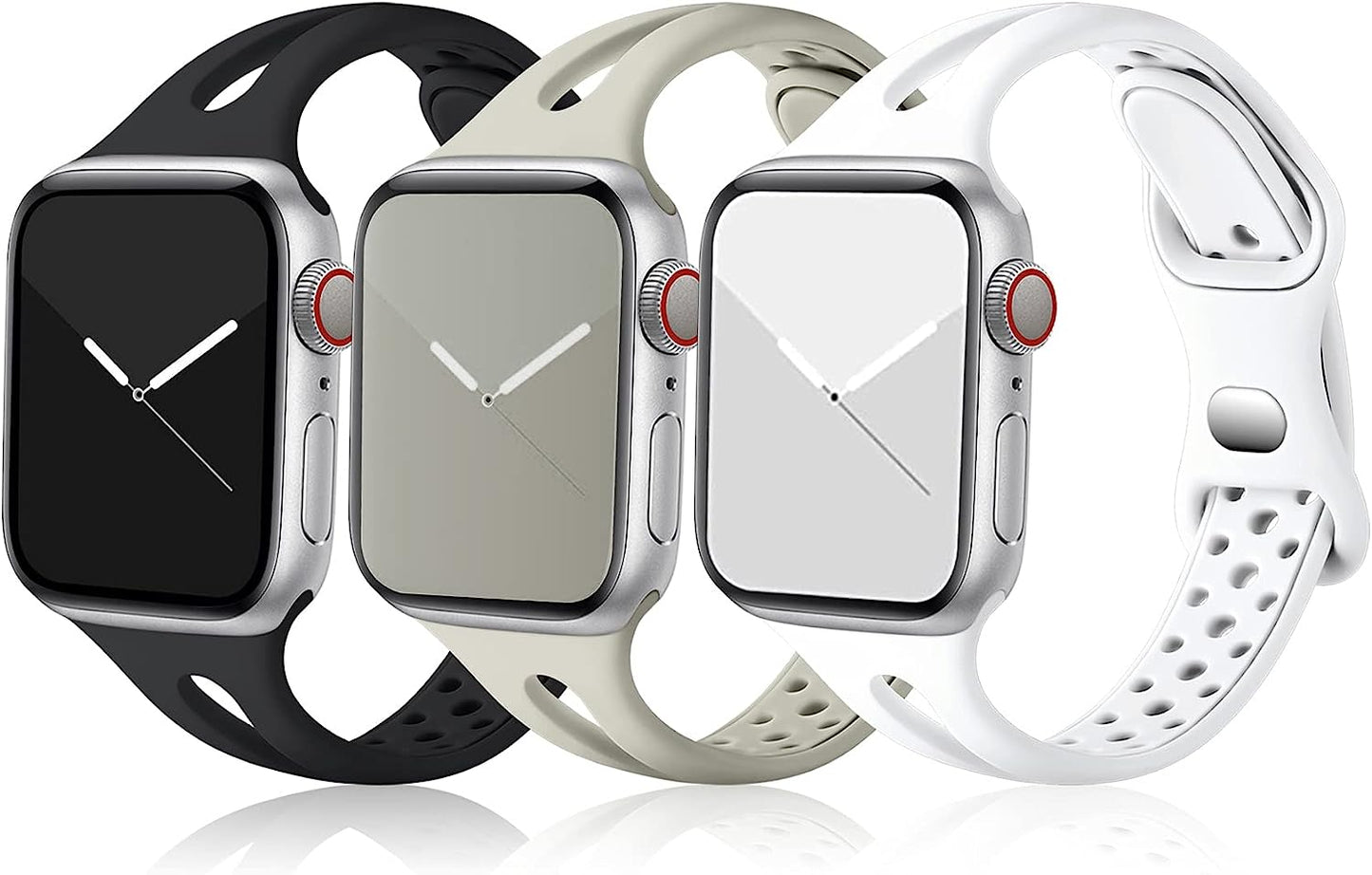 Ouwegaga Compatible with Apple Watch Band 38Mm 40Mm 41Mm 42Mm 44Mm 45Mm, Soft Silicone Slim Sport Breathable Holes Iwatch Bands Replacement Wristband for Iwatch SE & Series 7 6 5 4 3 2 1 for Women Men  Ouwegaga Black/White/Gray 38mm/40mm/41mm 