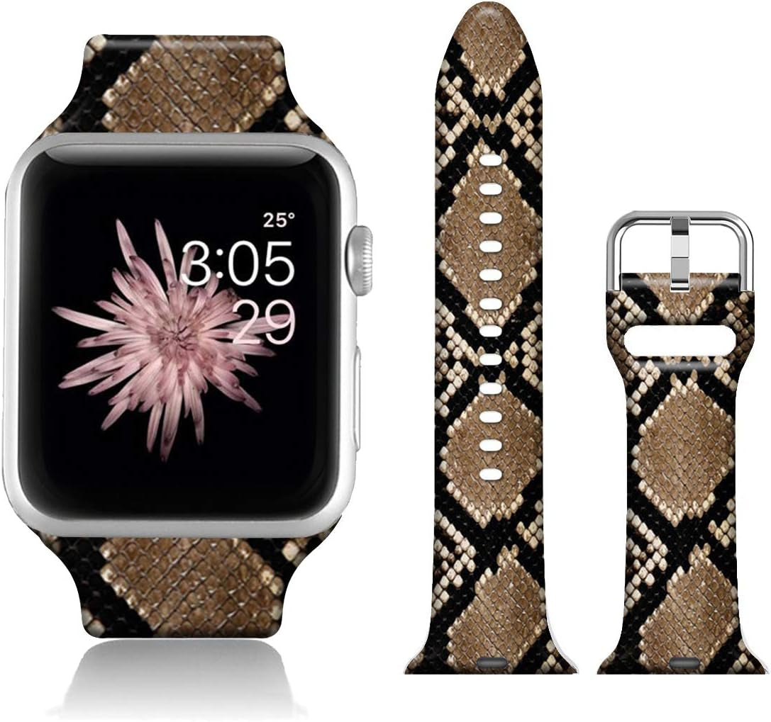 FTFCASE Silicone Floral Bands Compatible with Apple Watch 49Mm 45Mm 44Mm 42Mm, Gray Pattern Printed Soft Silicone Sport Strap Replacement for Iwatch SE Series 8 7 6 5 4 3 2 1 for Women Men Girls  FTFCASE Brown Python 38mm/40mm/41mm 