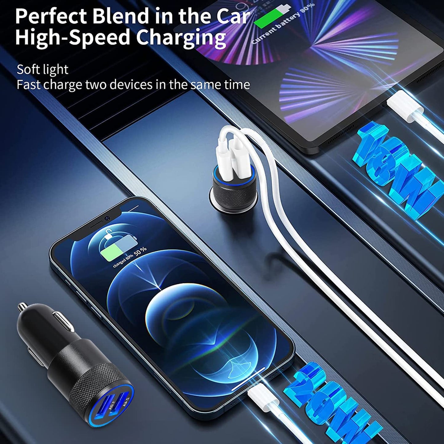 2 Pack Car Charger, 3.4A Fast Charge Dual Port USB Cargador Carro Lighter Adapter for Iphone 14 13 12 11 Pro Max X XR XS 8 plus 6S, Ipad, Samsung Galaxy S22 S21 S10 plus S7 J7 S10E S9 Note 8, LG  Ouzorp   