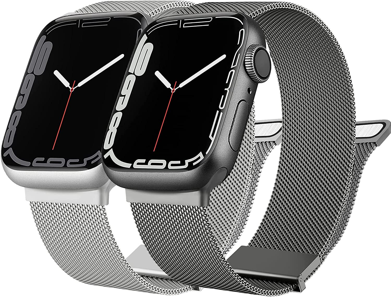 [2 PACK] Metal Stainless Steel Bands Compatible with Apple Watch Bands Series 8 7 6 5 4 3 2 1 SE 41Mm 40Mm 38Mm 42Mm 44Mm 45Mm, Mesh Loop Magnetic Milanese Strap for Iwatch Bands Women Men  Amzpas Silver & Graphite 38/40/41mm 