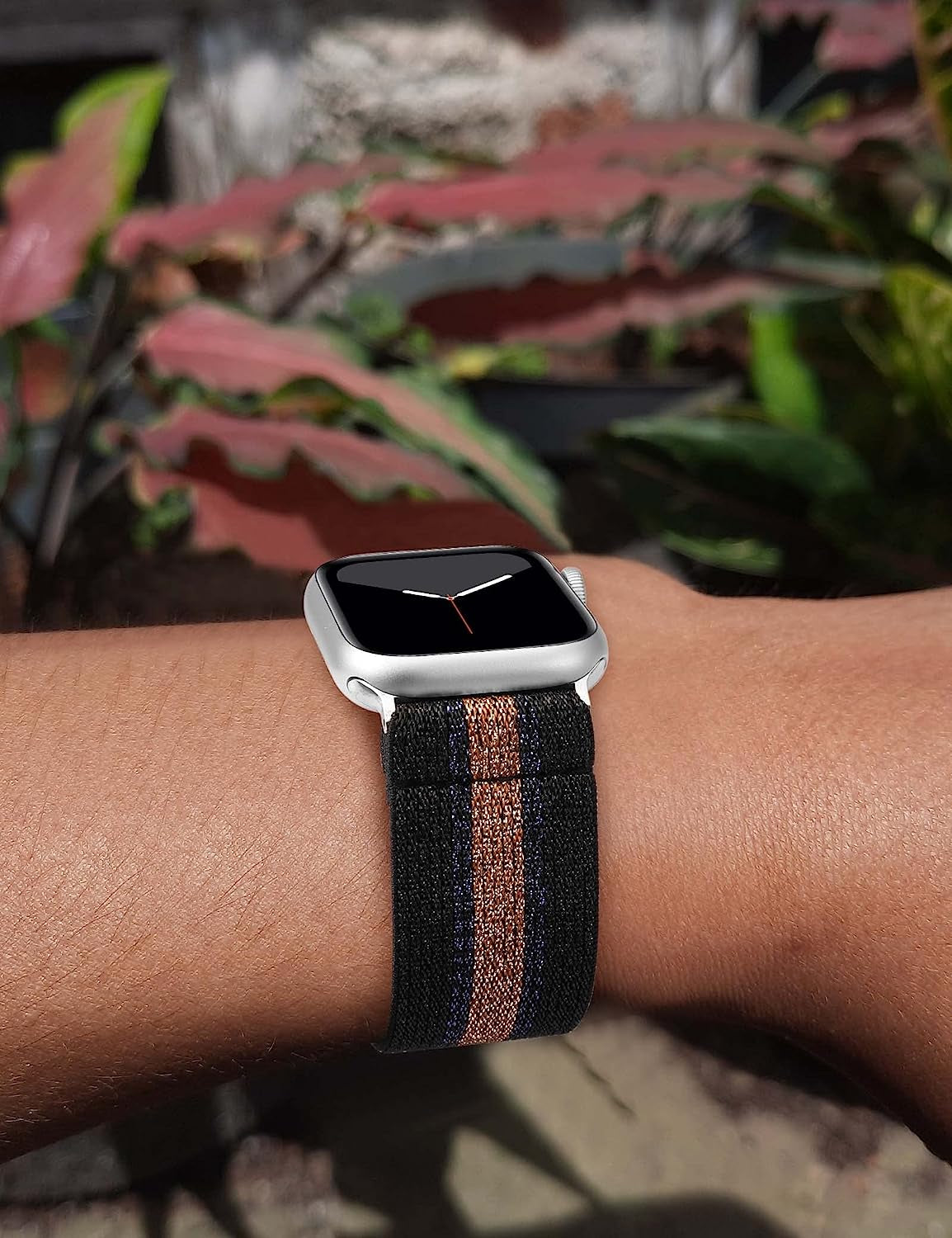 TOYOUTHS Elastic Band Compatible with Apple Watch Band Scrunchies Stretchy Solo Loop 41Mm/40Mm/38Mm Soft Nylon Strap Replacement Wristband for Iwatch Series 8/7/SE/6/5/4/3/2/1, Black/Gold/Blue, S  TOYOUTHS   