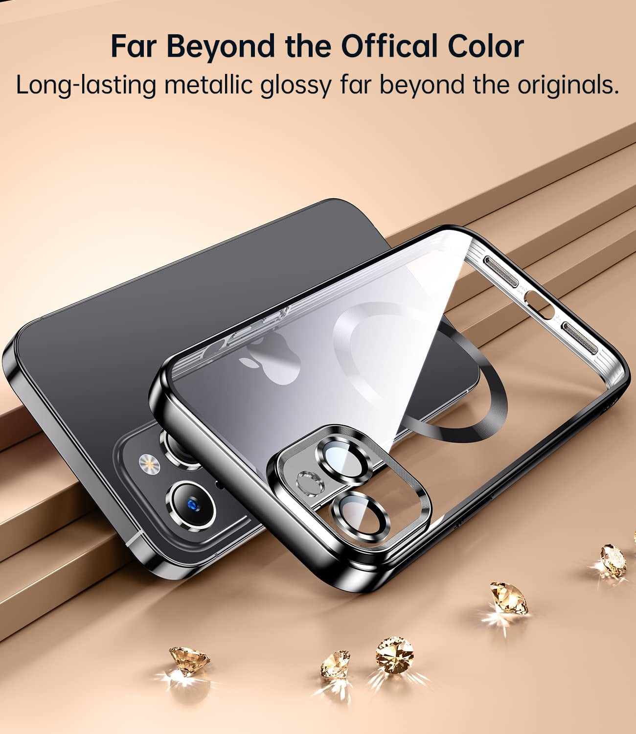 JUESHITUO Magnetic Matallic Glossy Clear for Iphone 14 Case with Full Camera Cover Protection [No.1 Strong N52 Magnets] [Military Grade Drop Protection] for Women Girls Phone Case (6.1")-Space Black  JUESHITUO   