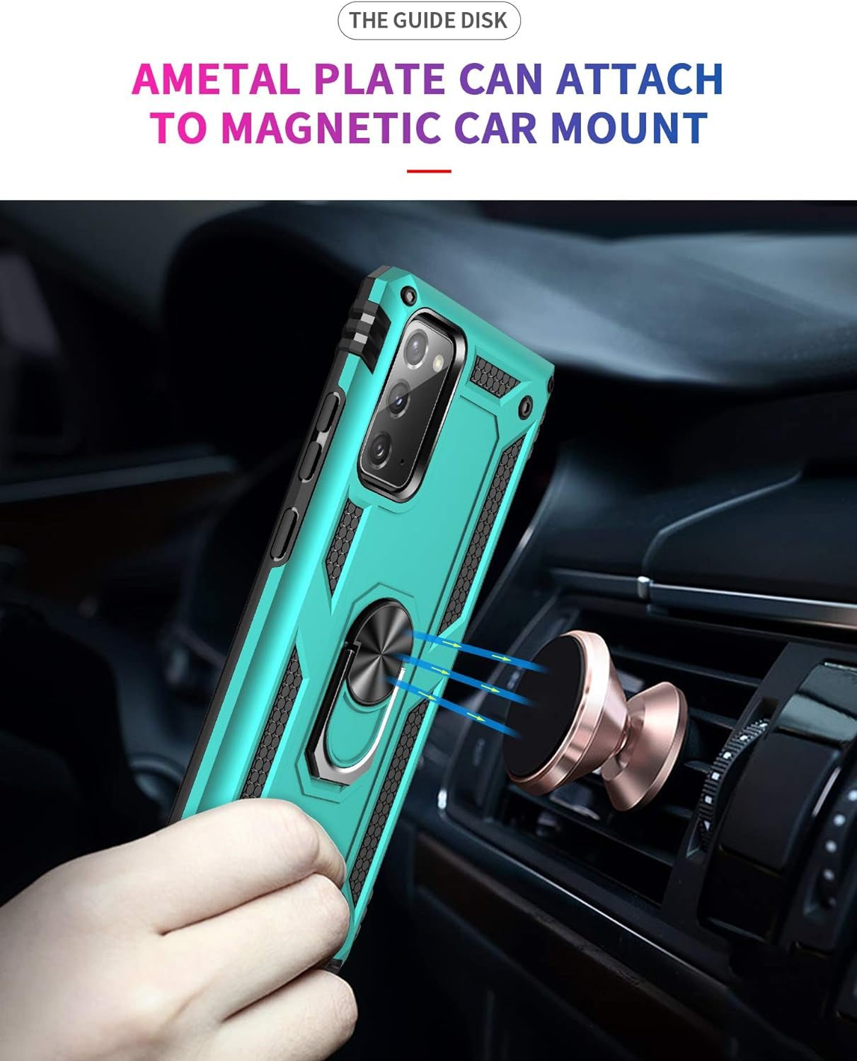 Samsung Galaxy Note 20 Case, Note20 5G Case with HD Screen Protectors, Androgate Military-Grade Metal Ring Holder Kickstand 15Ft Drop Tested Shockproof Cover Case for Samsung Galaxy Note 20 Teal  E&M Tek   