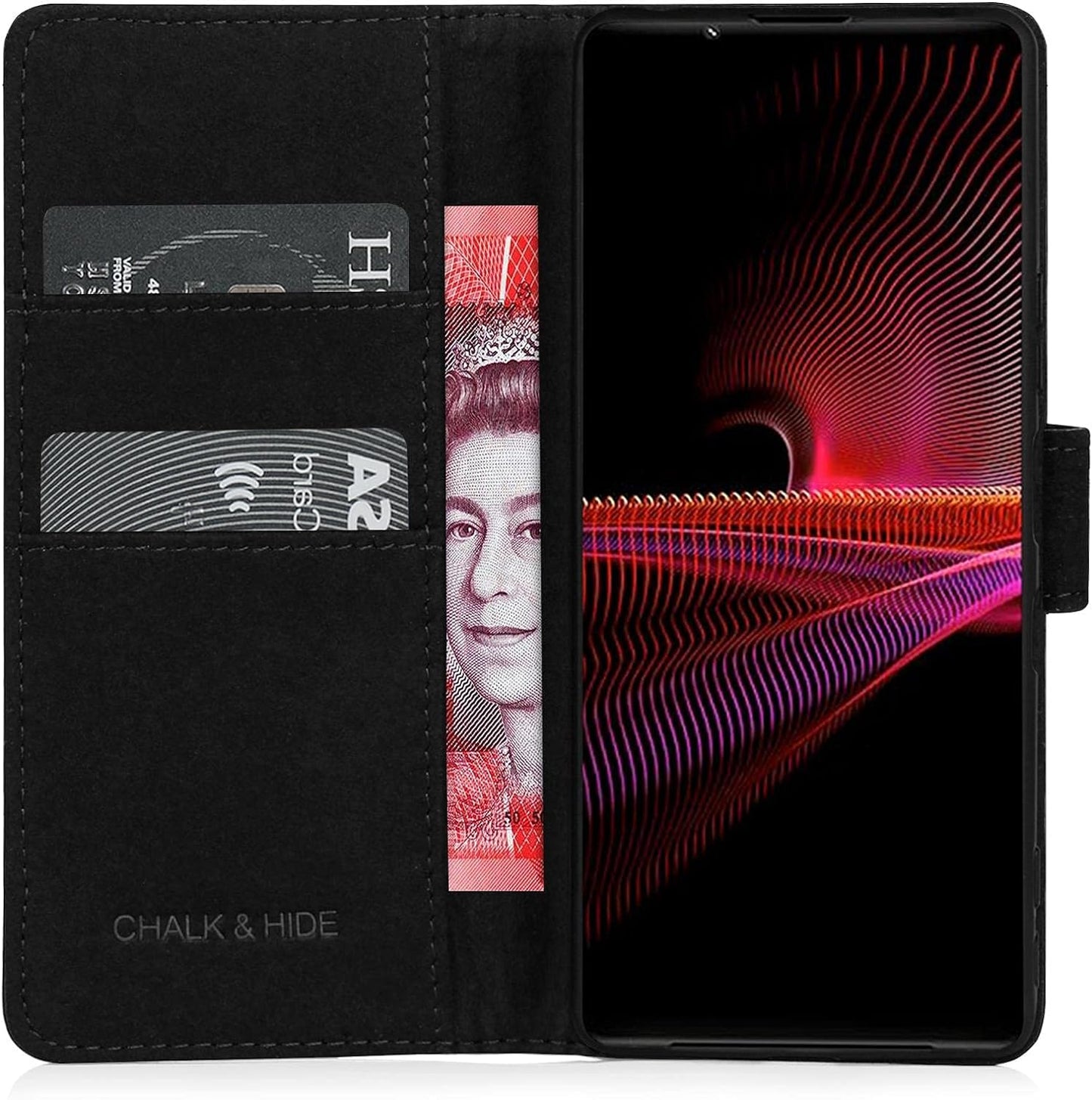 Chalk & Hide - Real Leather Book Wallet Case Cover for Sony Xperia 1 III (2021), Real Leather Design with Card Slot, Magnetic Closure and Built in Stand - Black  32ndShop   