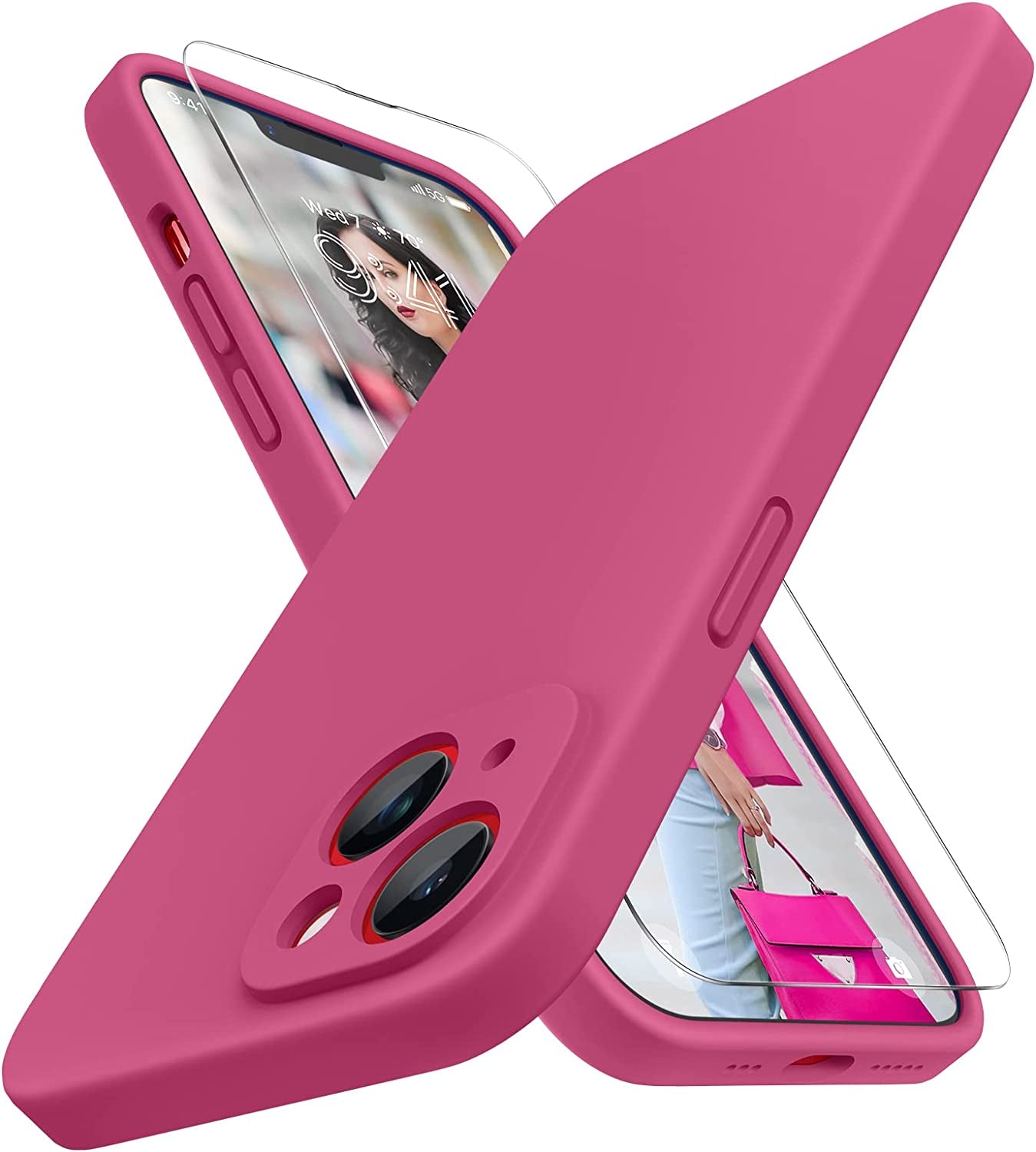 Miracase Designed for Iphone 14 Case with Screen Protector,[Upgraded Enhanced Camera Protection],Shockproof Liquid Silicone Case with Microfiber Lining, 6.1 Inch,Aqua Purple  Miracase Ice Red  