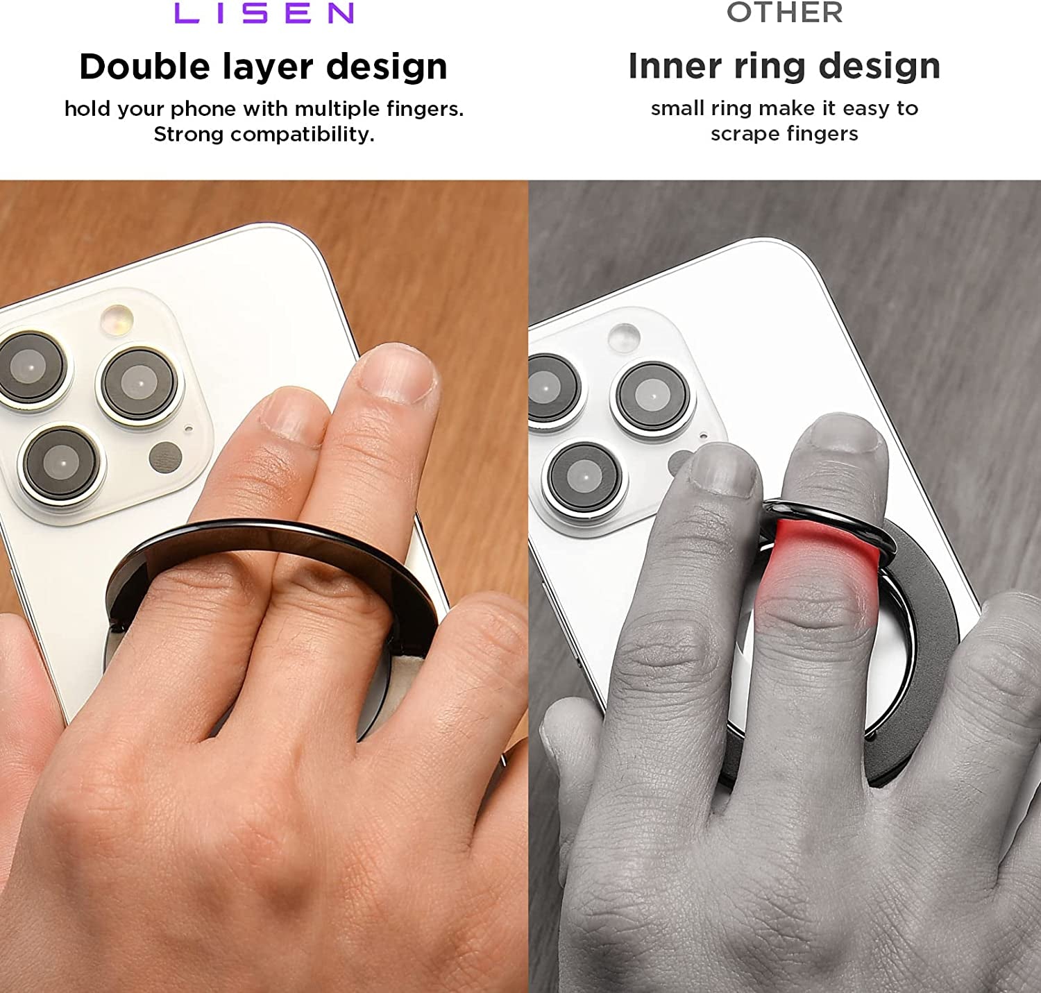 LISEN Magnetic Phone Ring Holder Cell Phone Grip for Back of Phone Gripper Loop Finger Holder Adjustable Kickstand Only for Magsafe Iphone 14 13 13 Pro 13 Mini 13 Pro Max 12 12 Pro 12 Mini - Grey  LISEN   