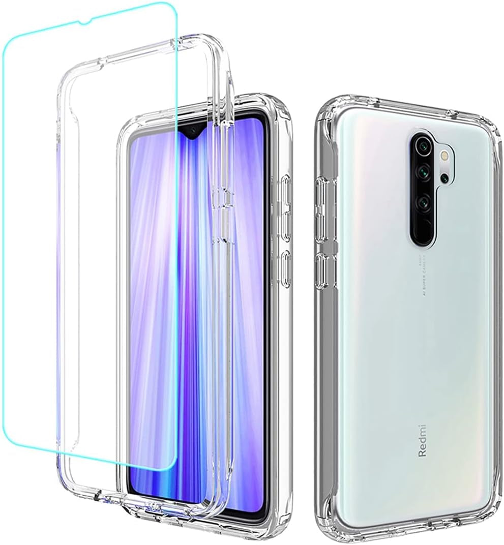 Gufuwo Case for Redmi Note 8 Pro M1906G7I Case with Tempered Glass Screen Protector, Clear 360 Full Body Protection Hard Shell+Soft TPU Bumper Shockproof Cover Case for Xiaomi Redmi Note 8 Pro (Clear)  Gufuwo   