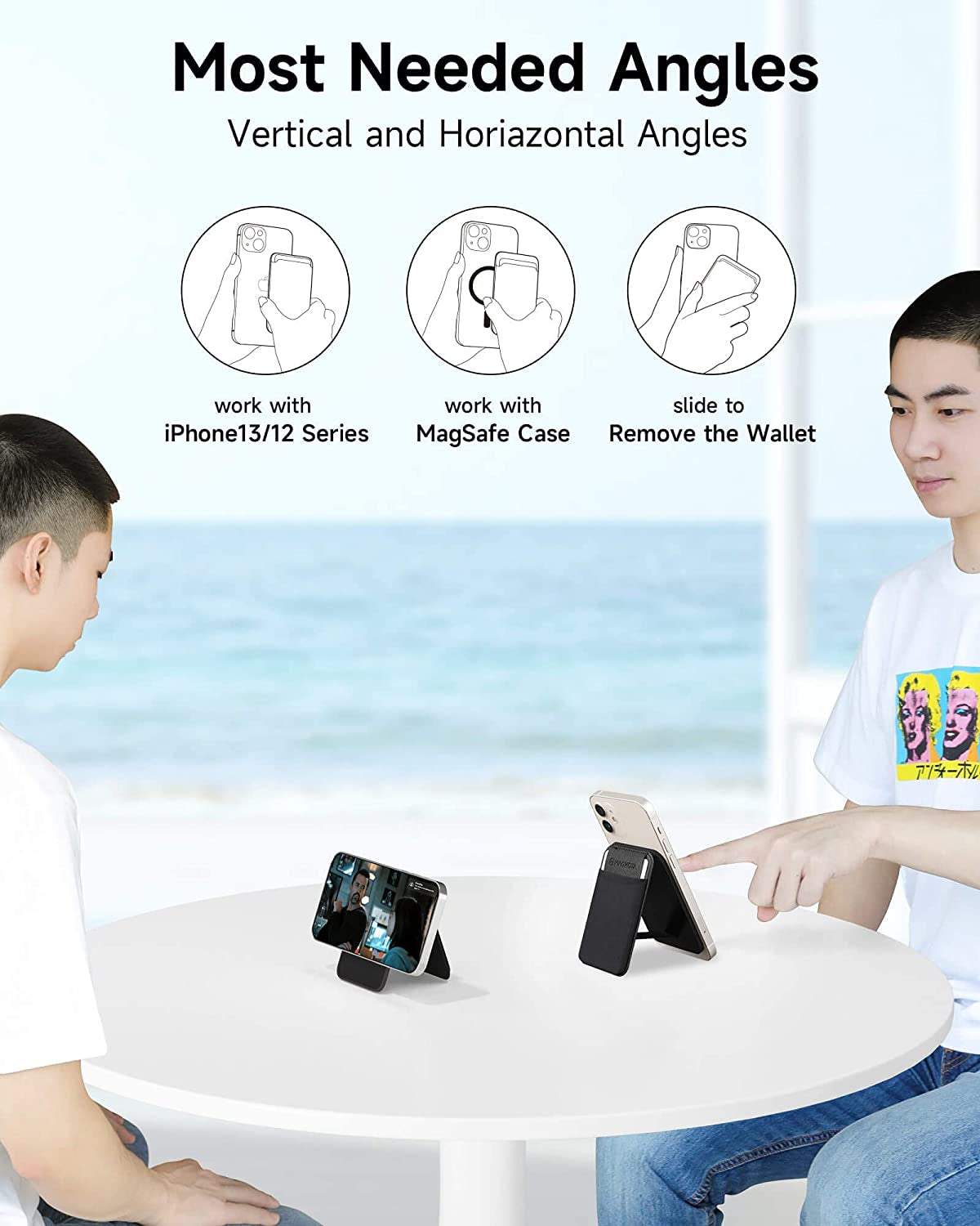 MAGKOTA Magsafe Wallet Max 5 Cards, Magnetic Card Holder Compatible with Iphone 14 /Iphone 13/ Iphone12 Series, Stretchy Fabric Iphone Wallet Stand with Flap,And Has 2 Viewing Angles (Black)  MAGKOTA   