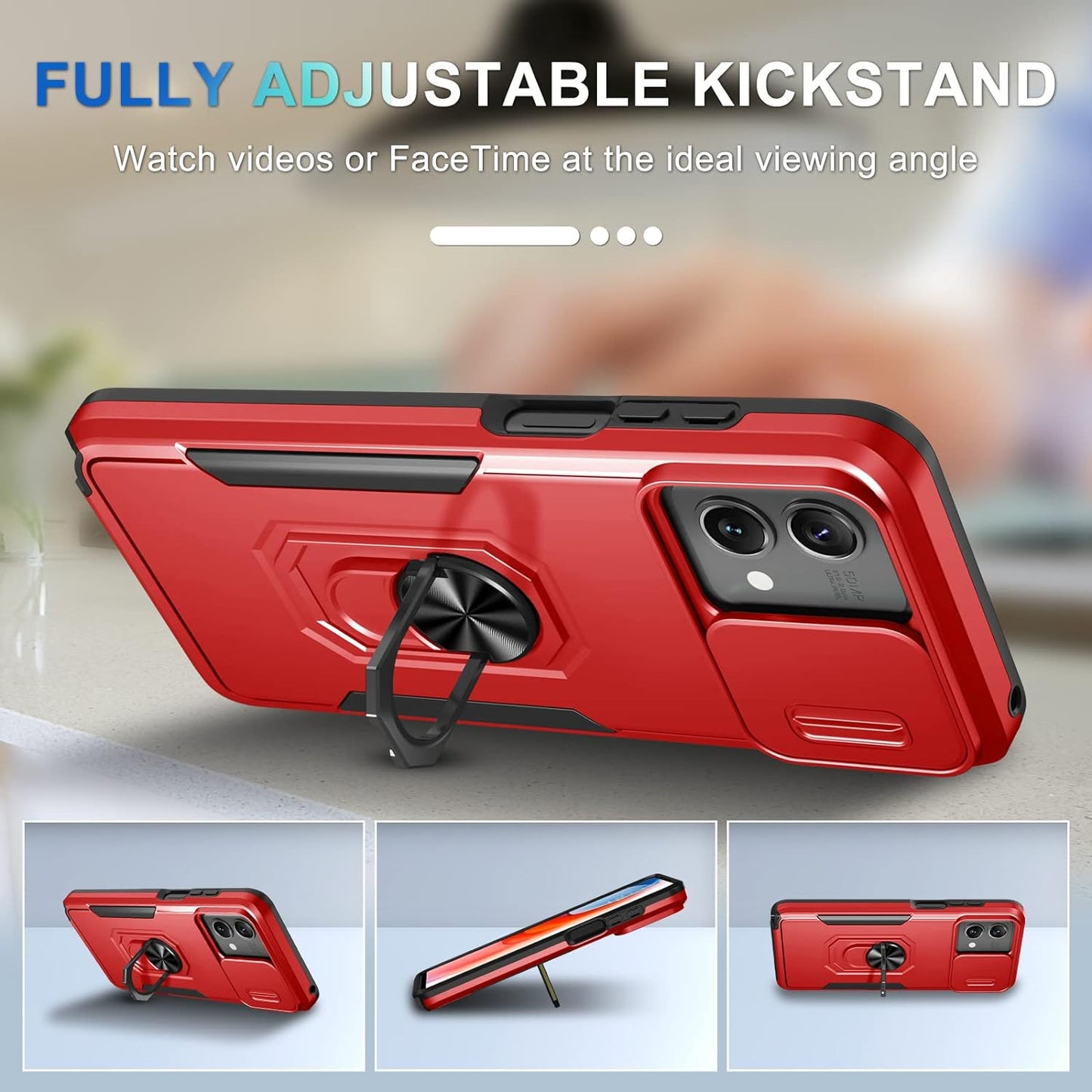 CASEJEEN for Motorola Moto G Stylus 5G 2023 Case with 1 Screen Protector[Not for 4G or 2022 Version],Slide Camera Lens Cover+Finger Ring Stable Kickstand,Shockproof Protective Phone Cover,Red  CASEJEEN   