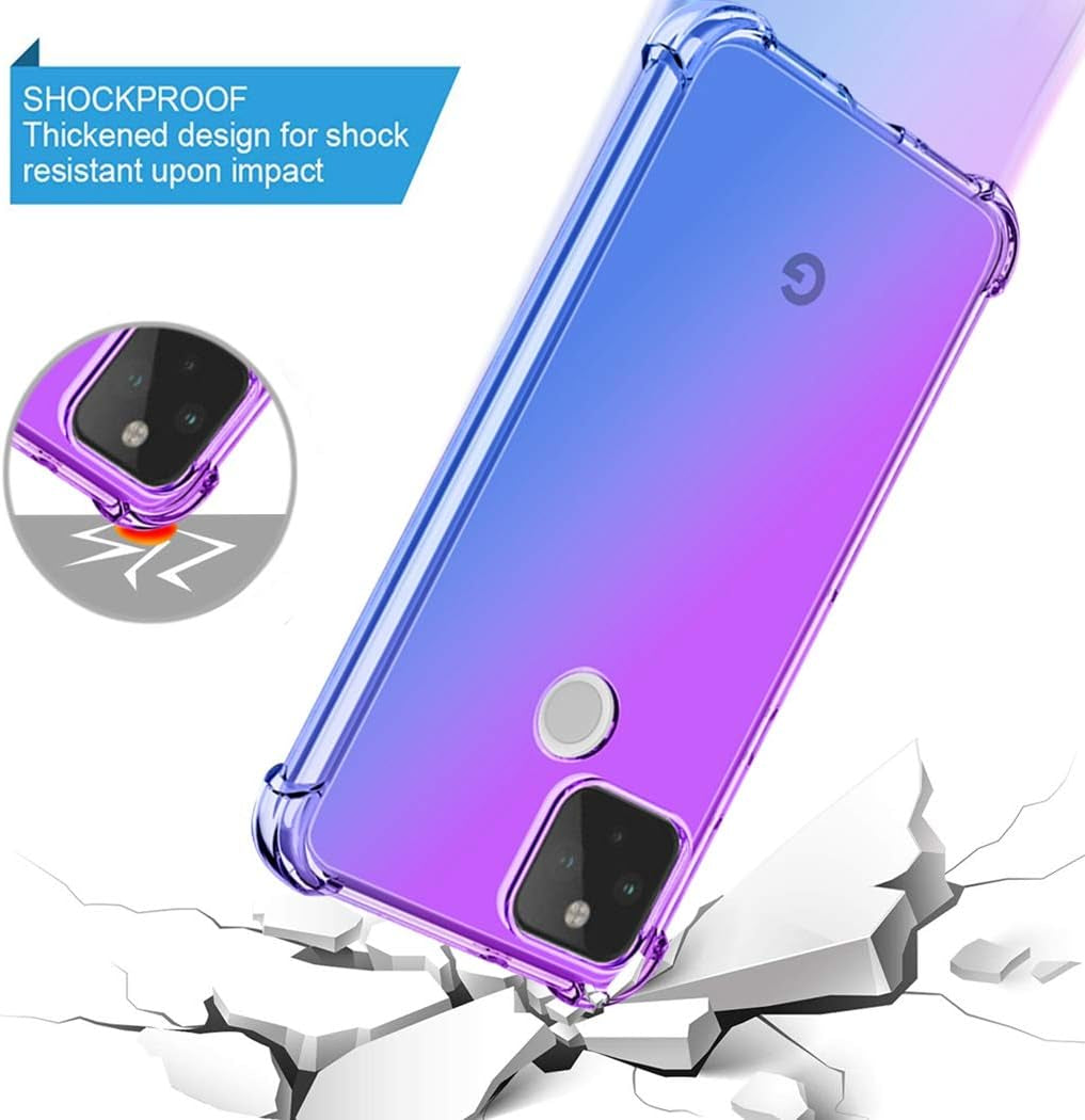 Ueokeird Google Pixel 5 Case (2020), Clear Cute Gradient Phone Case Slim anti Scratch Flexible TPU Cover Shockproof Protective Case for Google Pixel 5 (Purple/Blue)  Ueokeird   