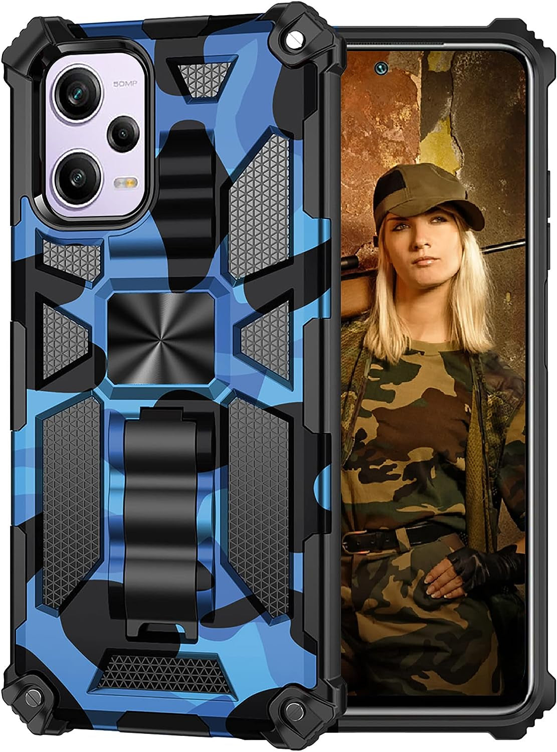 Tncavo Camouflage Case for Xiaomi Redmi Note 12 Pro 5G with Stand, Military Grade Heavy Duty Armor Cases Shockproof Protection Phone Cover for Xiaomi Poco X5 Pro/Redmi Note 12 Pro 5G MC Blue Camo  Tncavo   