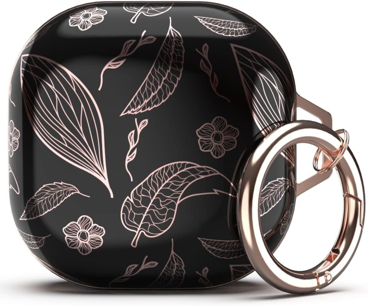 TATOFY Case for Galaxy Buds 2 Pro, Galaxy Buds 2, Galaxy Buds Pro, Galaxy Buds Live, Golden Leaf Golden Flower Hard Case with Carabiner, Support Wireless Charging, LED Visible (Pink & Golden)  TATOFY Black & Golden  