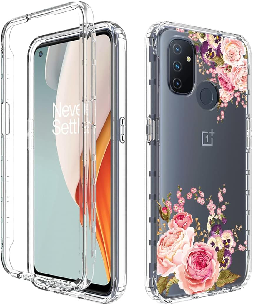 Vavies Case for Oneplus Nord N100 BE2013 Case with Tempered Glass Screen Protector, Full Body Clear Flexible with Floral Design Protection Phone Cover Cases for Oneplus Nord N100 (Rose Flower)  Vavies   