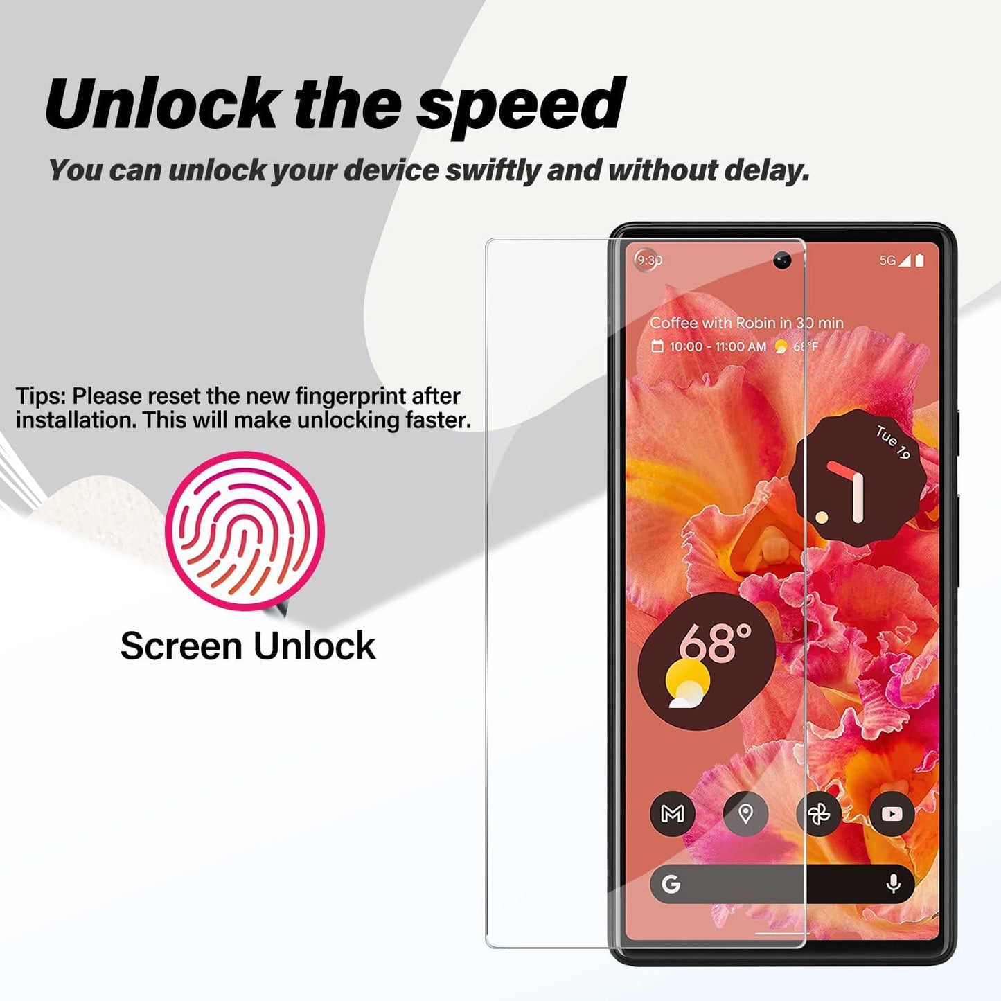 Pixel 6 Tempered Glass Screen Protector + Camera Lens Protector [ 2 + 2 Pack ][Fingerprint Unlock] [Anti-Scratch] [Case Friendly] HD Clear Protective Film for Google Pixel 6  BIGFACE   