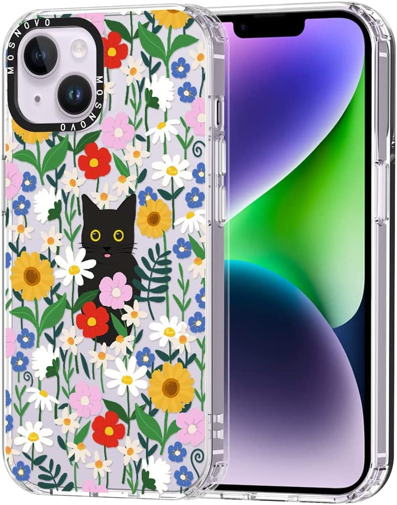 MOSNOVO Compatible with Iphone 14 Case, [Buffertech 6.6 Ft Drop Impact] [Anti Peel off Tech] Clear TPU Bumper Phone Case Cover with Cute Dog Designed for Iphone 14 6.1"  MOSNOVO Black Cat In Garden  