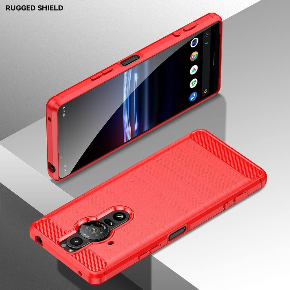 EVUNNBC Slim Case for Sony Xperia Pro-I,Sony Xperia Pro-I Case,Tpu Shock Absorption Technology Full Protective Case Carbon Fiber Cover for Sony Xperia Pro-I Smartphone (Red)  LuckyMi   