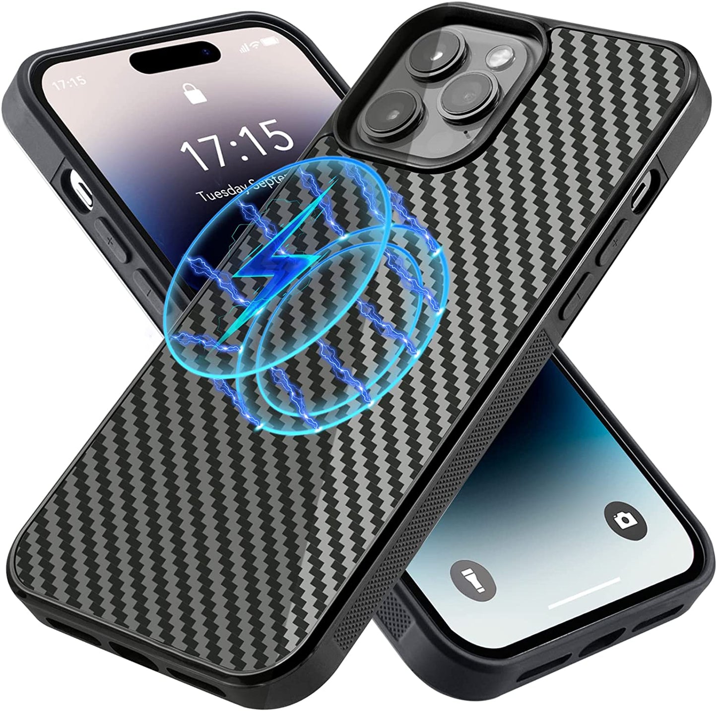 Designed for Iphone 14 Pro Case 6.1 Inch, Military-Grade Drop Protection, Carbon Fiber for Iphone 14 Pro Shockproof Slim Thin Cover, Support Wireless Charging for Men & Women, Gloss Black Protector  Sinyoeer Iphone 14 Pro Max 6.7In With Magsafe  