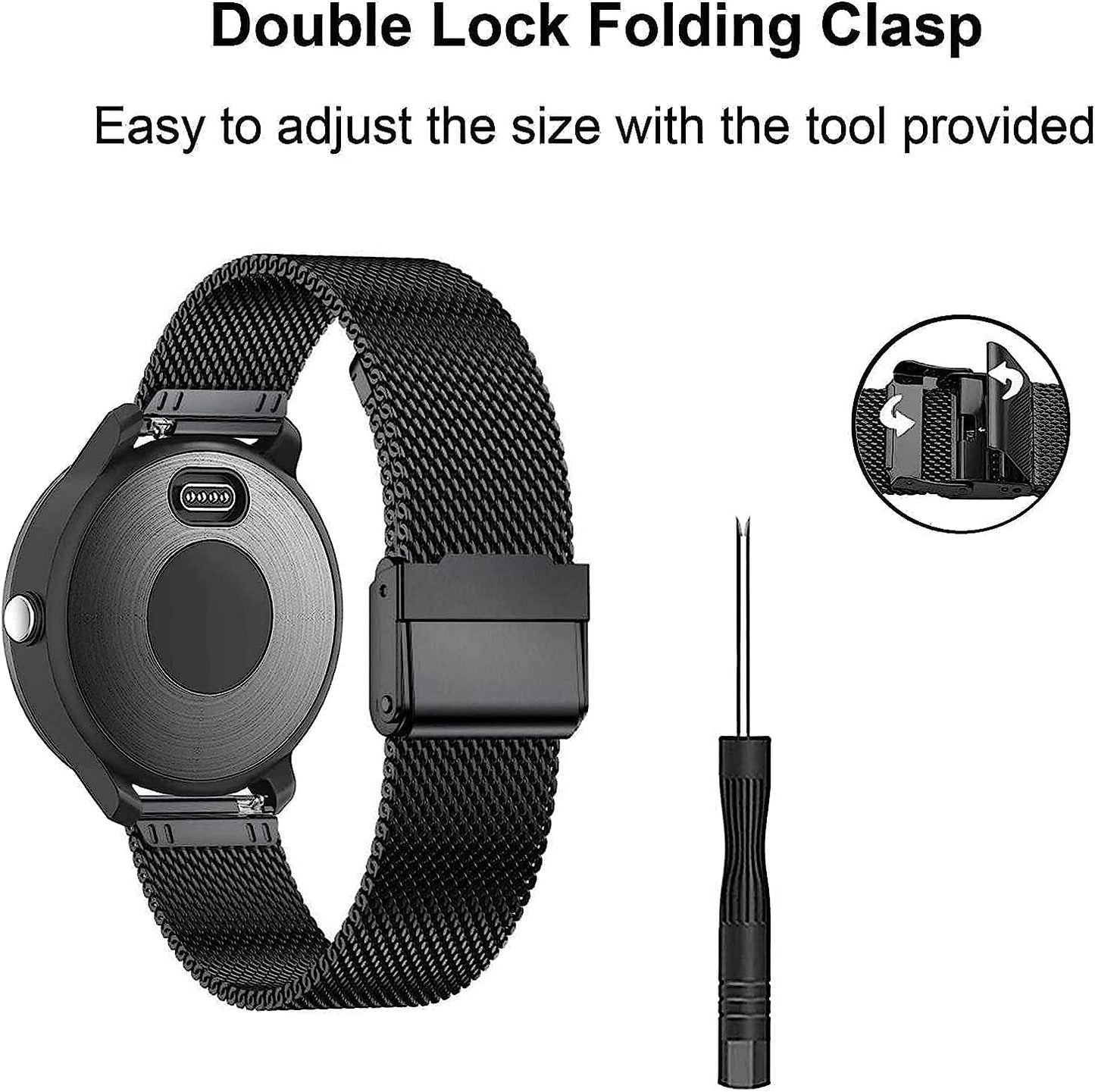 Eanwireless Compatible with Garmin Vivoactive 4 45Mm/Venu 2 45Mm Replacement 22Mm Strap Band, Milanese and Stainless Steel Metal Strap for Forerunner 745/265/255/255 Music 46Mm,Black+Black  EANWireless   